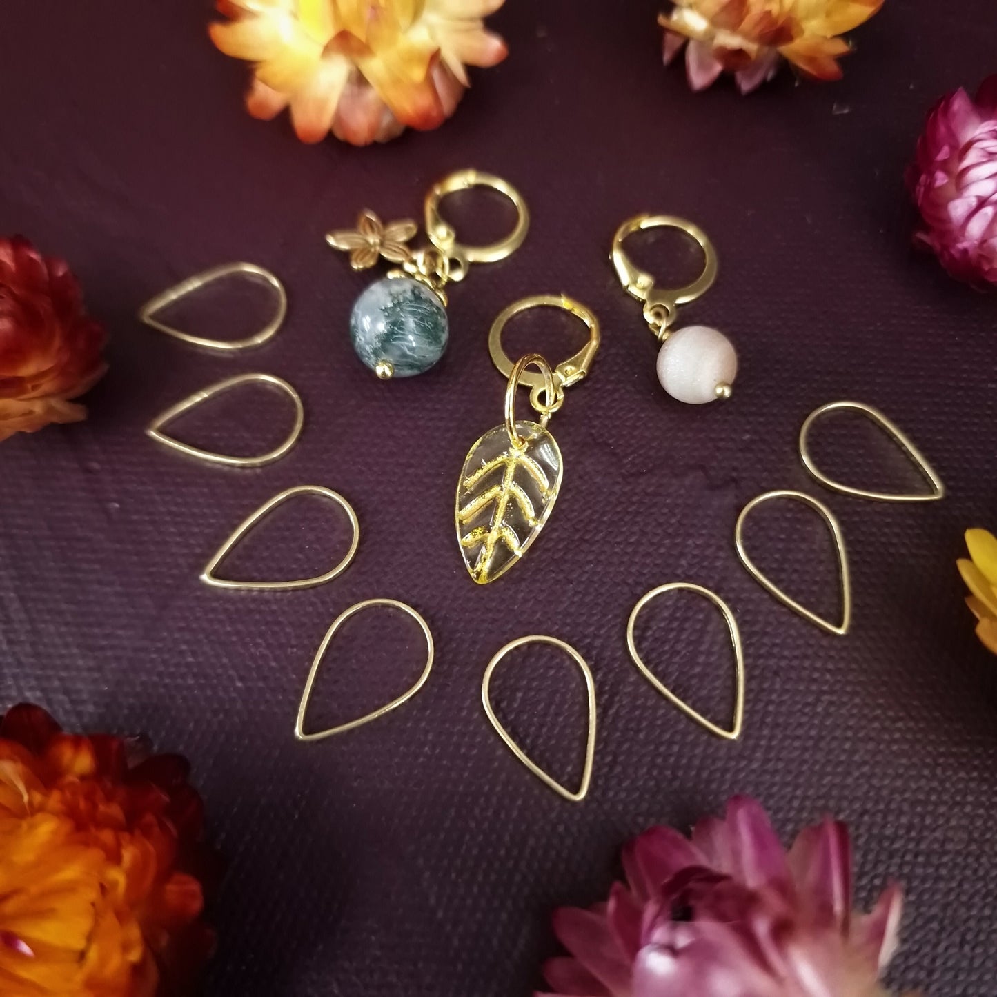 Stitch marker set ~ Golden Leaf ~ Knitting notions, raglan set, progress markers, progress keepers, gift for knitter