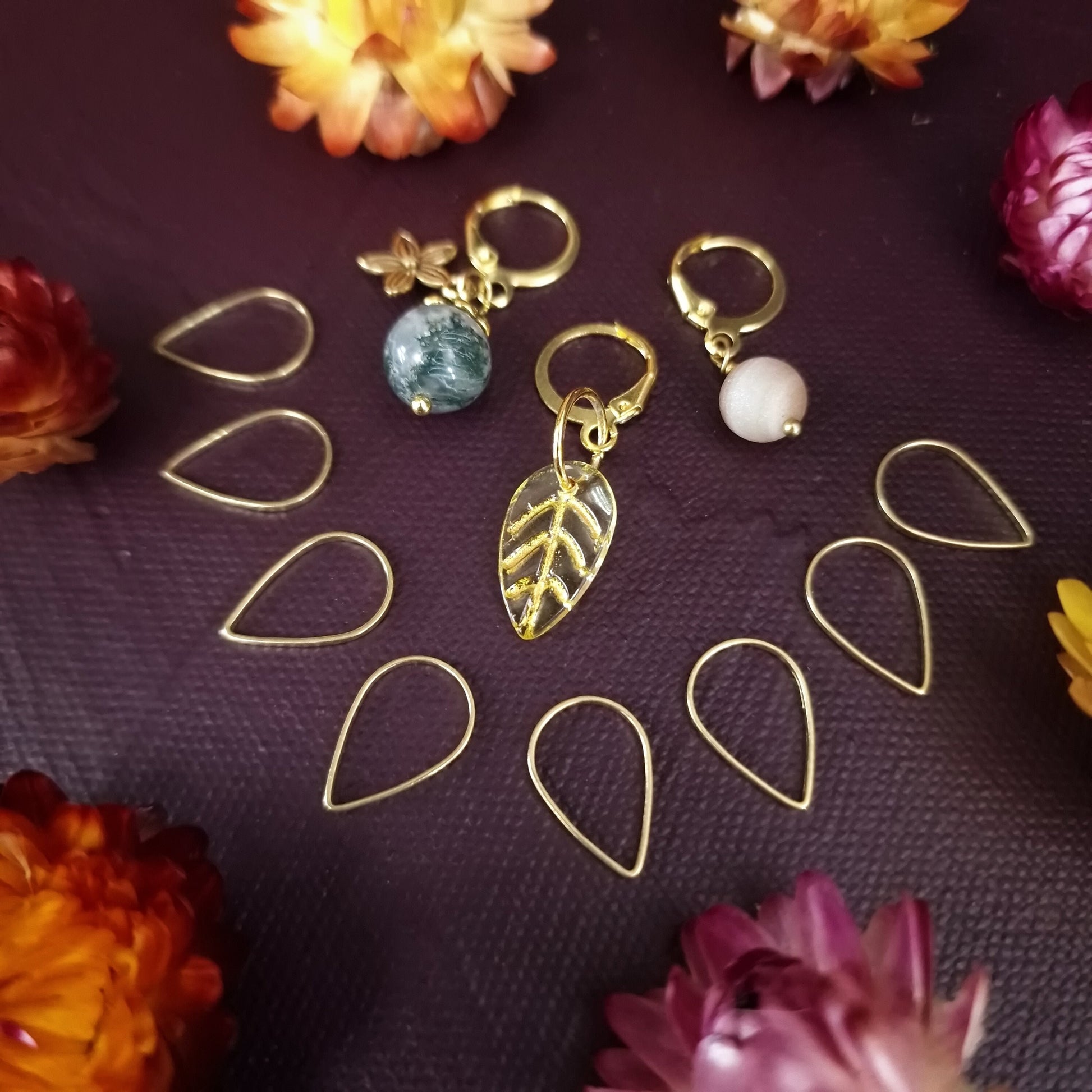 Stitch marker set ~ Golden Leaf ~ Knitting notions, raglan set, progress markers, progress keepers, gift for knitter