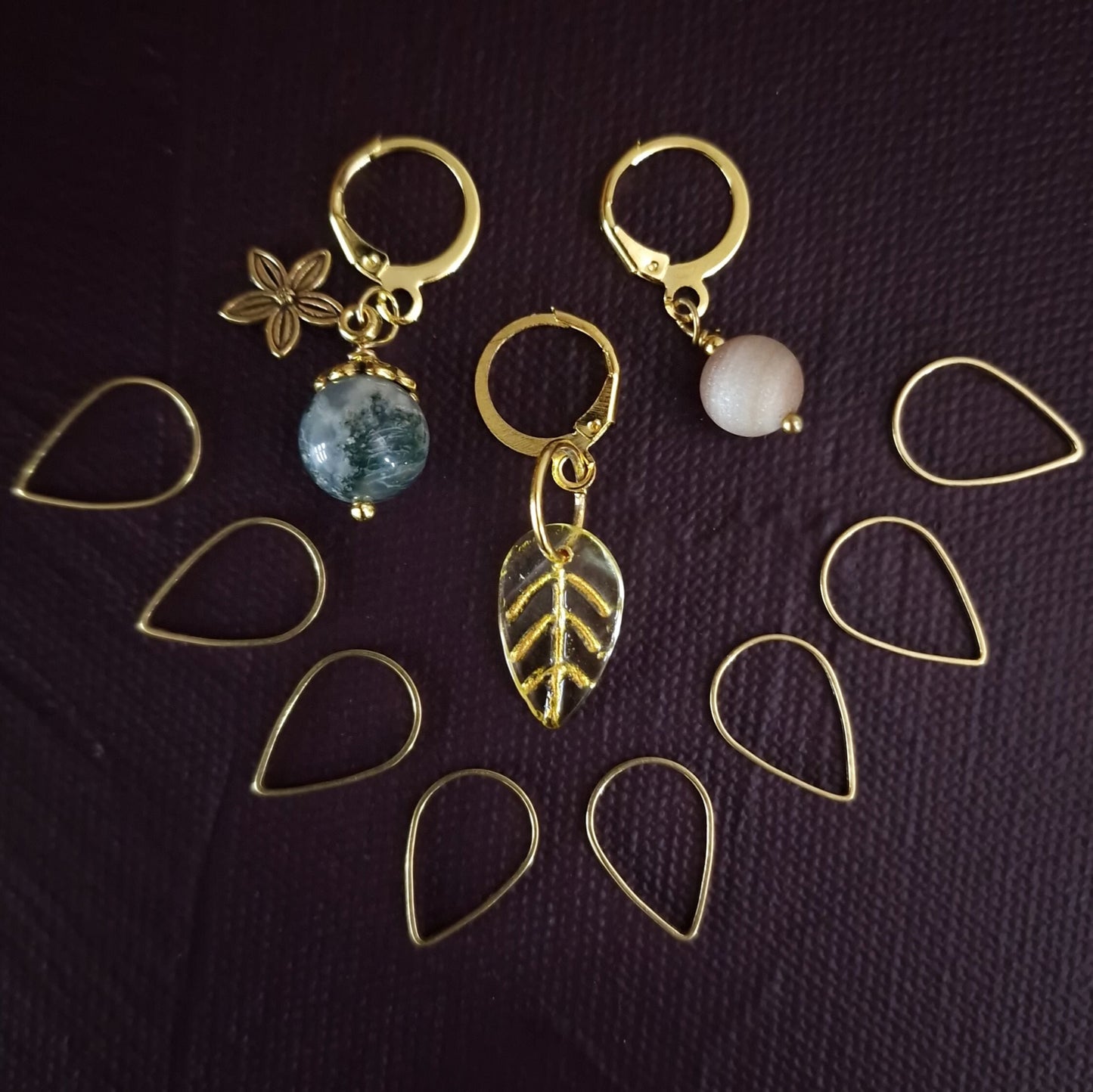 Stitch marker set ~ Golden Leaf ~ Knitting notions, raglan set, progress markers, progress keepers, gift for knitter
