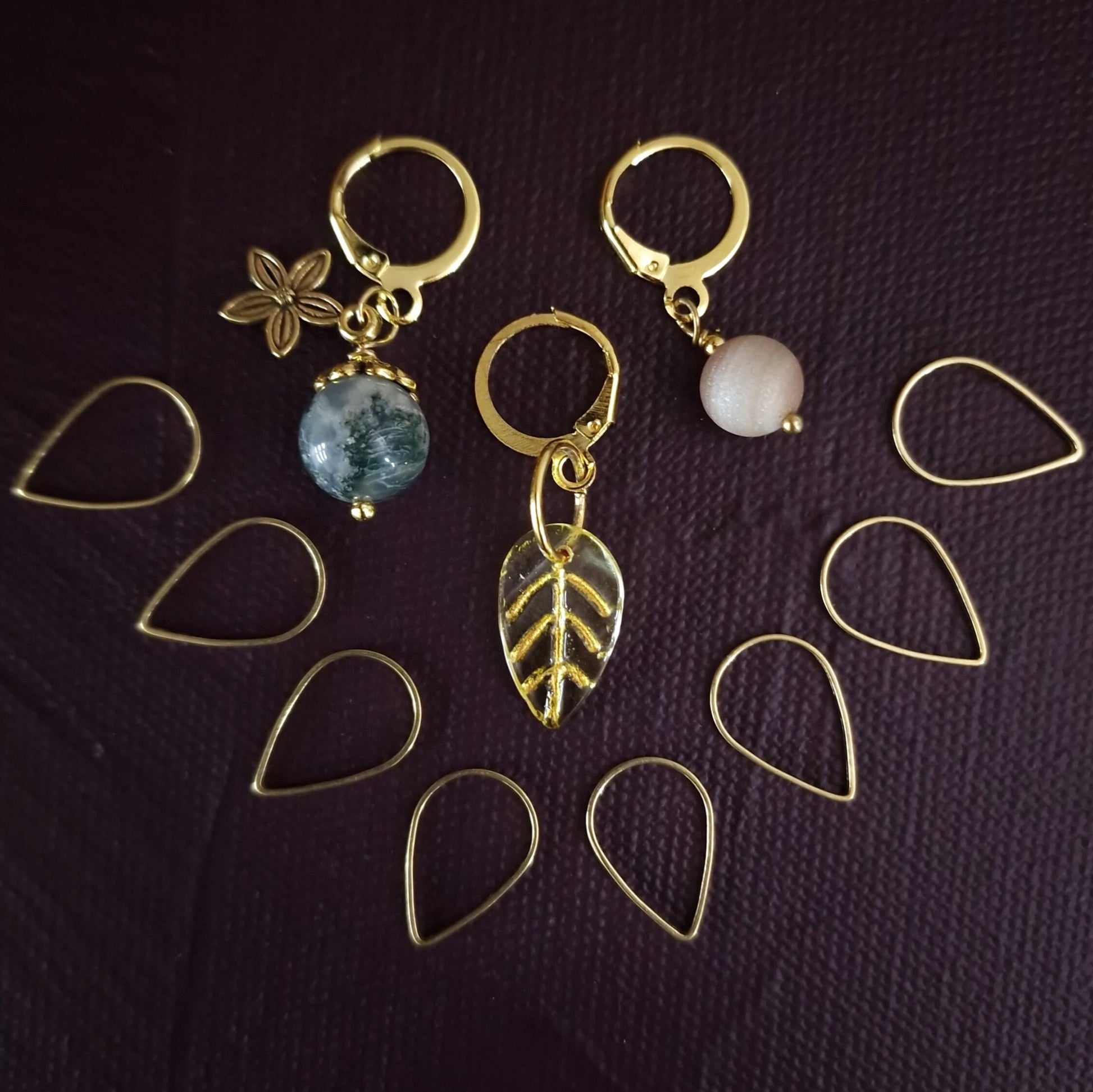 Stitch marker set ~ Golden Leaf ~ Knitting notions, raglan set, progress markers, progress keepers, gift for knitter