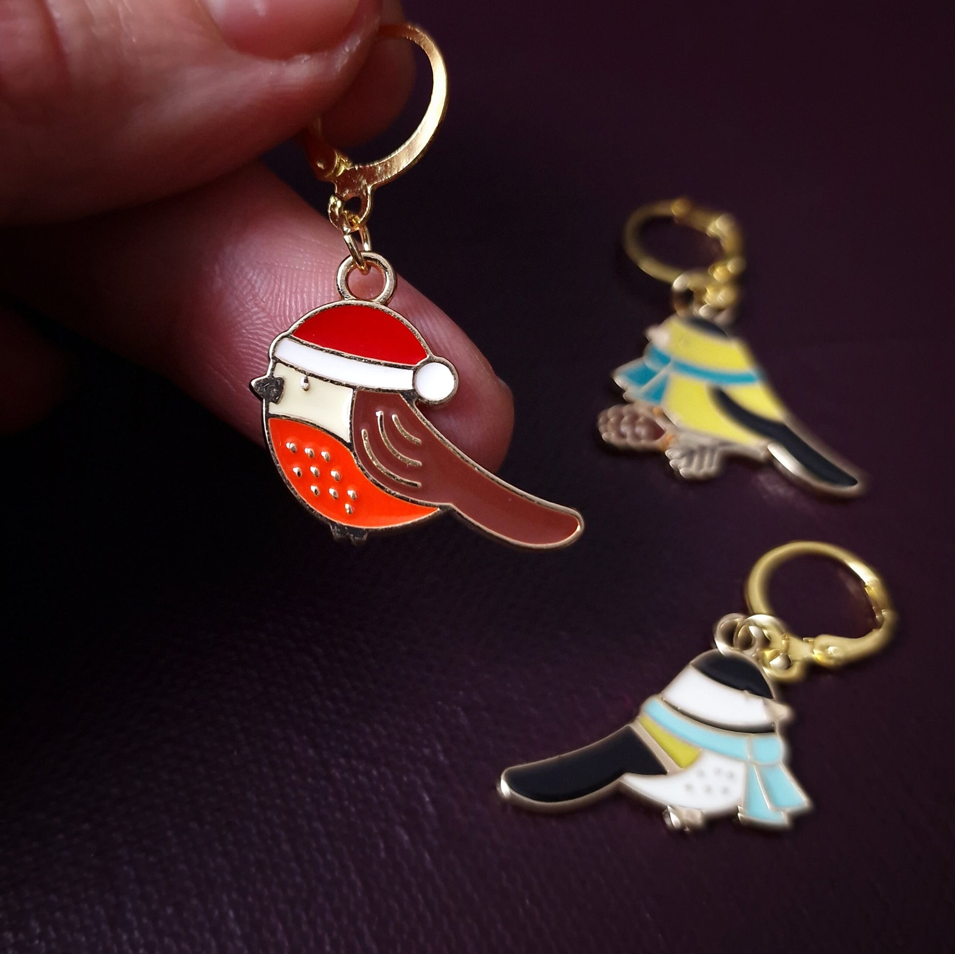 Stitch markers ~ Winter Birds ~ Knitting notions, progress markers, progress keepers, knitting tools, crochet notions