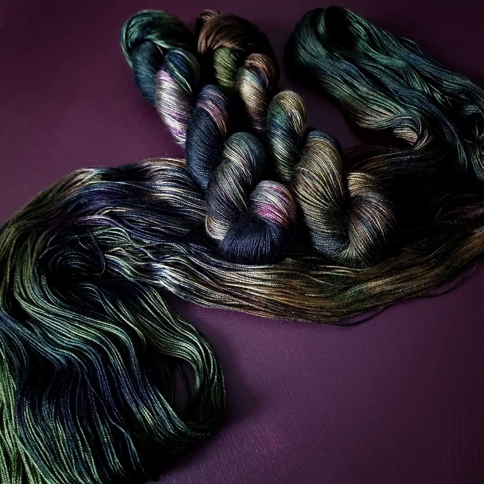 Hand dyed yarn ~ Forest Treasure ***Dyed to order ~ fingering / DK weight tencel OR bamboo yarn, vegan, hand painted