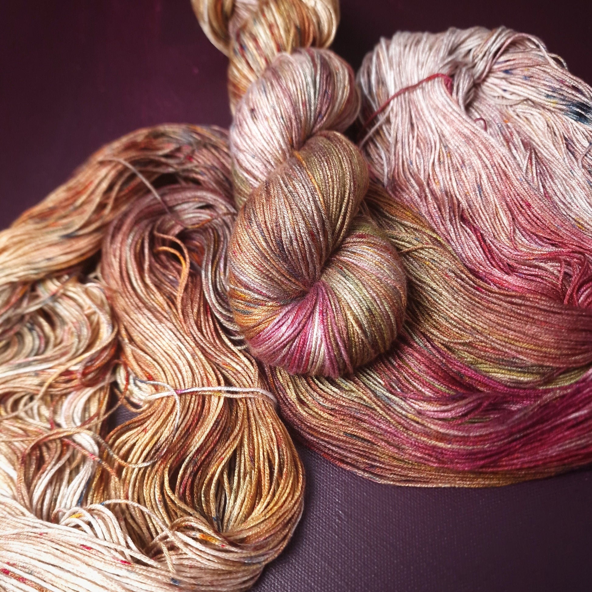 Hand dyed yarn ~ Autumn's Last Kiss ***Dyed to order ~ fingering / DK weight tencel OR bamboo yarn, vegan