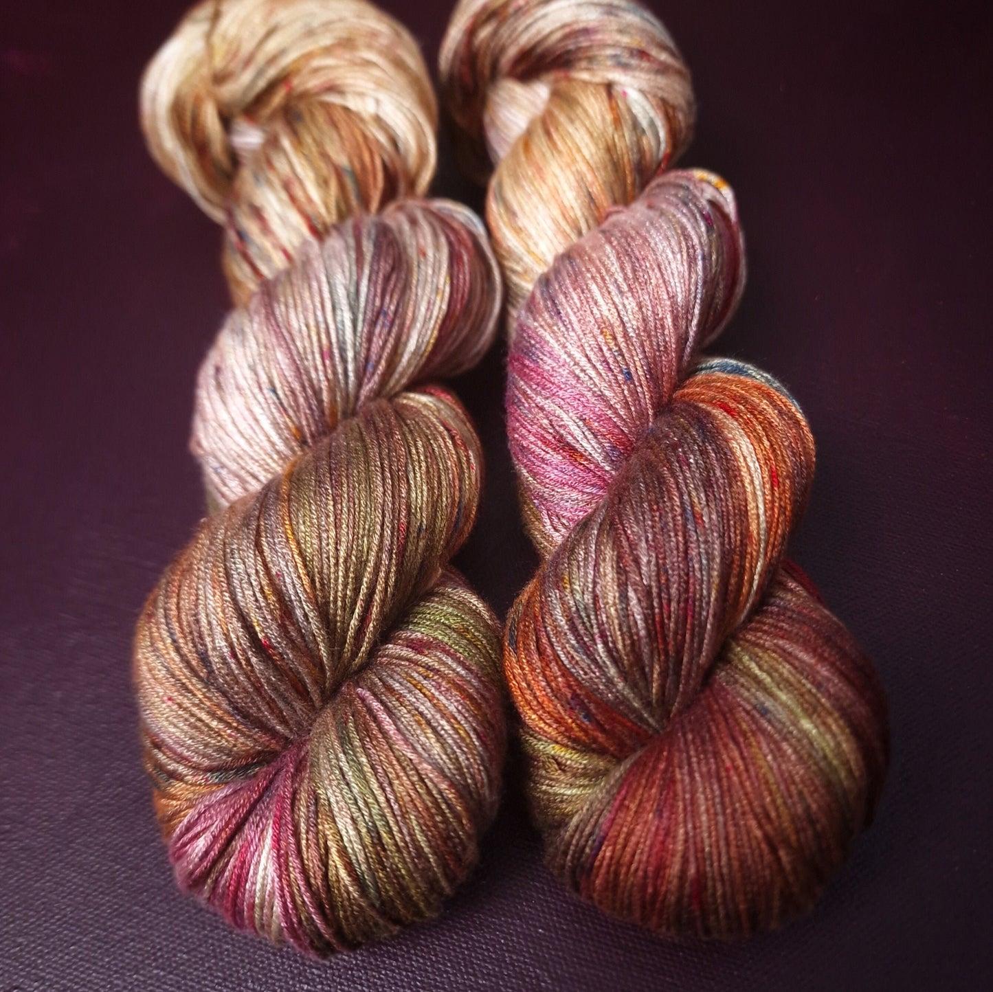 Hand dyed yarn ~ Autumn's Last Kiss ***Dyed to order ~ fingering / DK weight tencel OR bamboo yarn, vegan