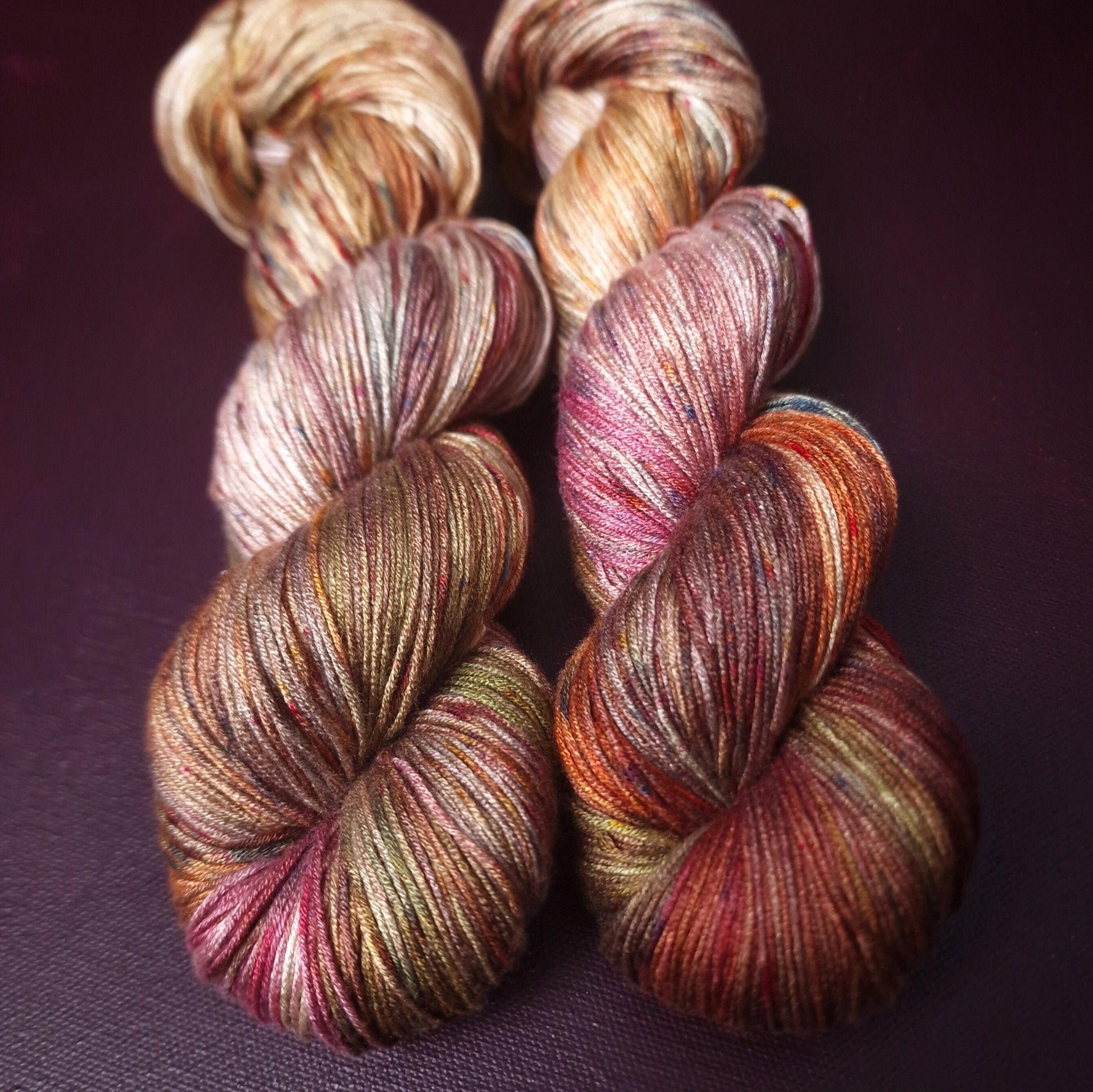 Hand dyed yarn ~ Autumn's Last Kiss ***Dyed to order ~ fingering / DK weight tencel OR bamboo yarn, vegan