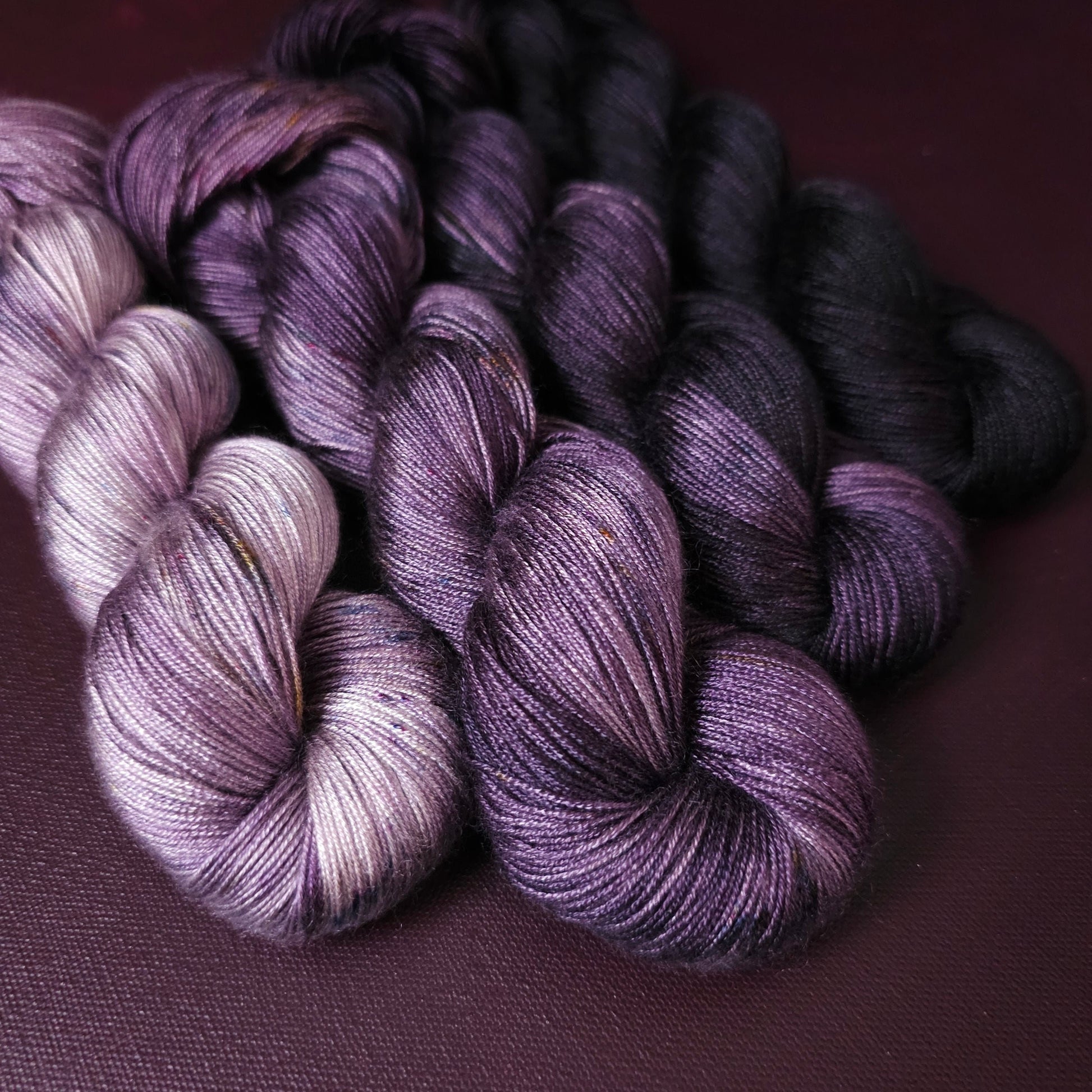 Hand dyed yarn ~ Fade Set*** Dyed to order ~ Velvet Grapes ~ tencel yarn, bamboo yarn, vegan, hand painted, fingering, DK