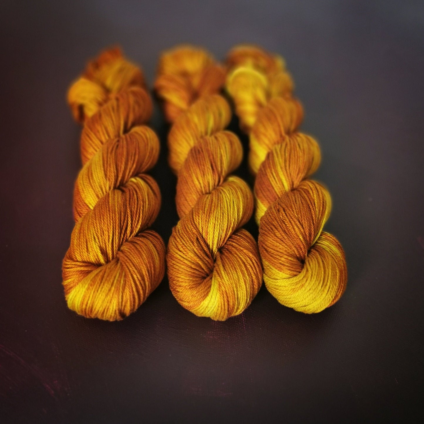 Hand dyed yarn ~ Tumeric Passion ~ mercerized cotton yarn, vegan, hand painted, indie dyed