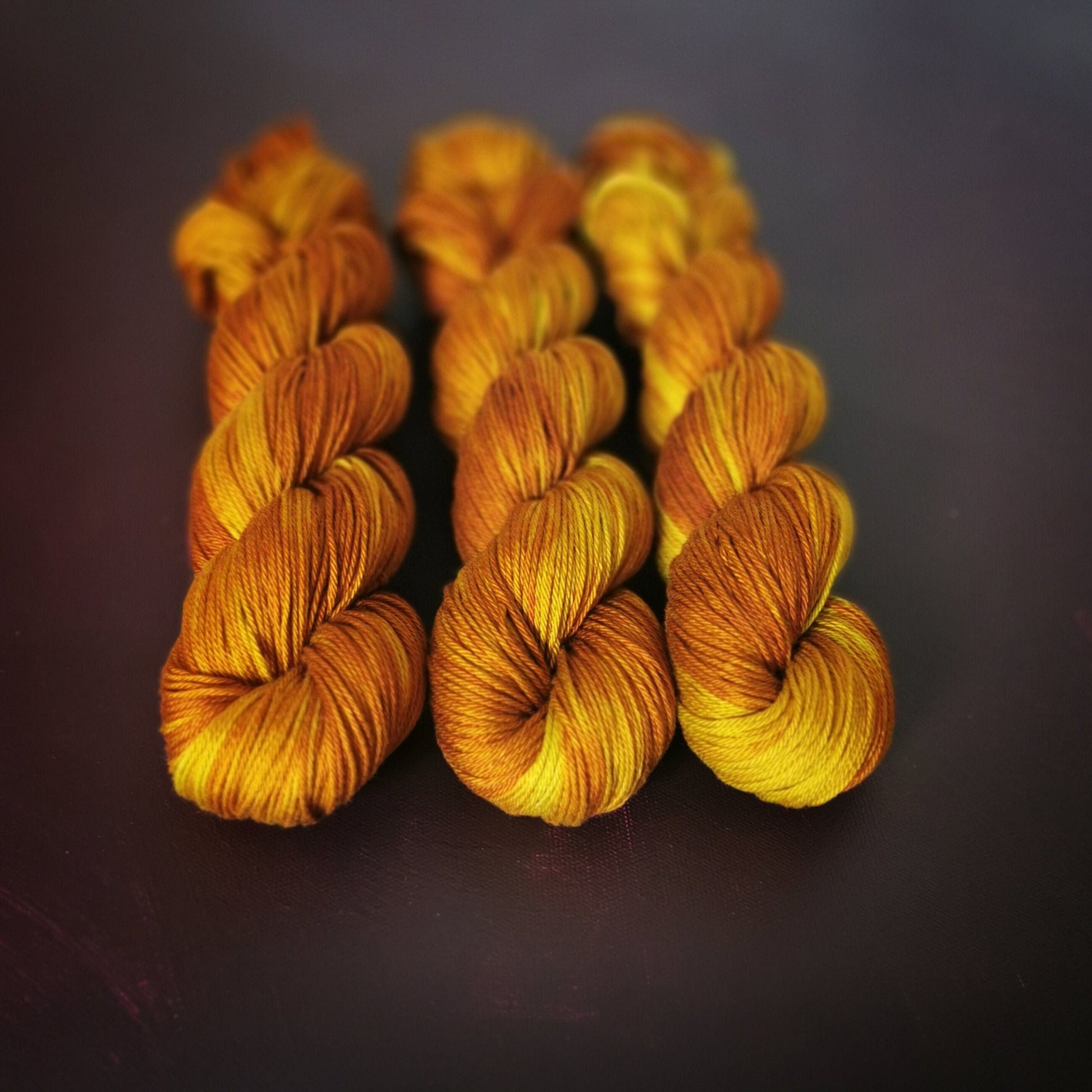 Hand dyed yarn ~ Tumeric Passion ~ mercerized cotton yarn, vegan, hand painted, indie dyed