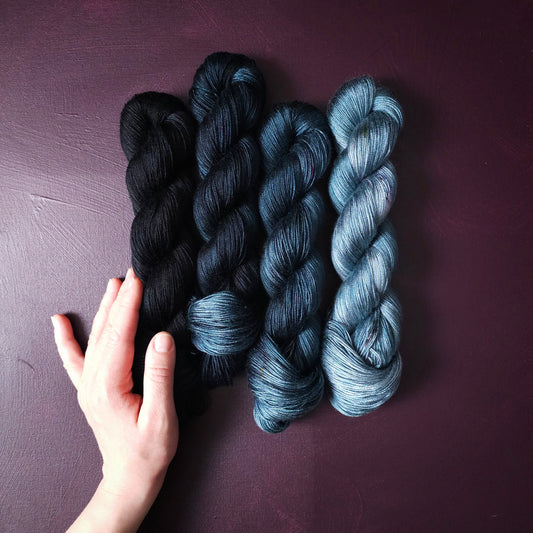 Hand dyed yarn ~ Fade Set*** Dyed to order ~ Winter Twilight ~ tencel yarn, bamboo yarn, vegan, hand painted, fingering, DK