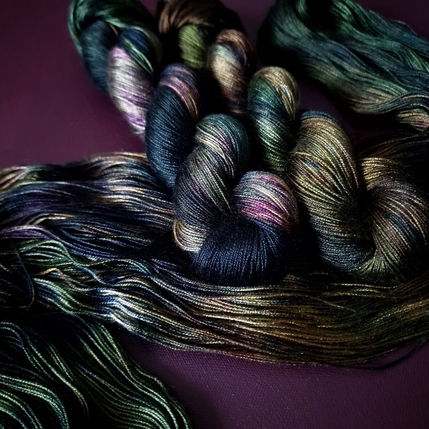 Hand dyed yarn ~ Forest Treasure ***Dyed to order ~ fingering / DK weight tencel OR bamboo yarn, vegan, hand painted