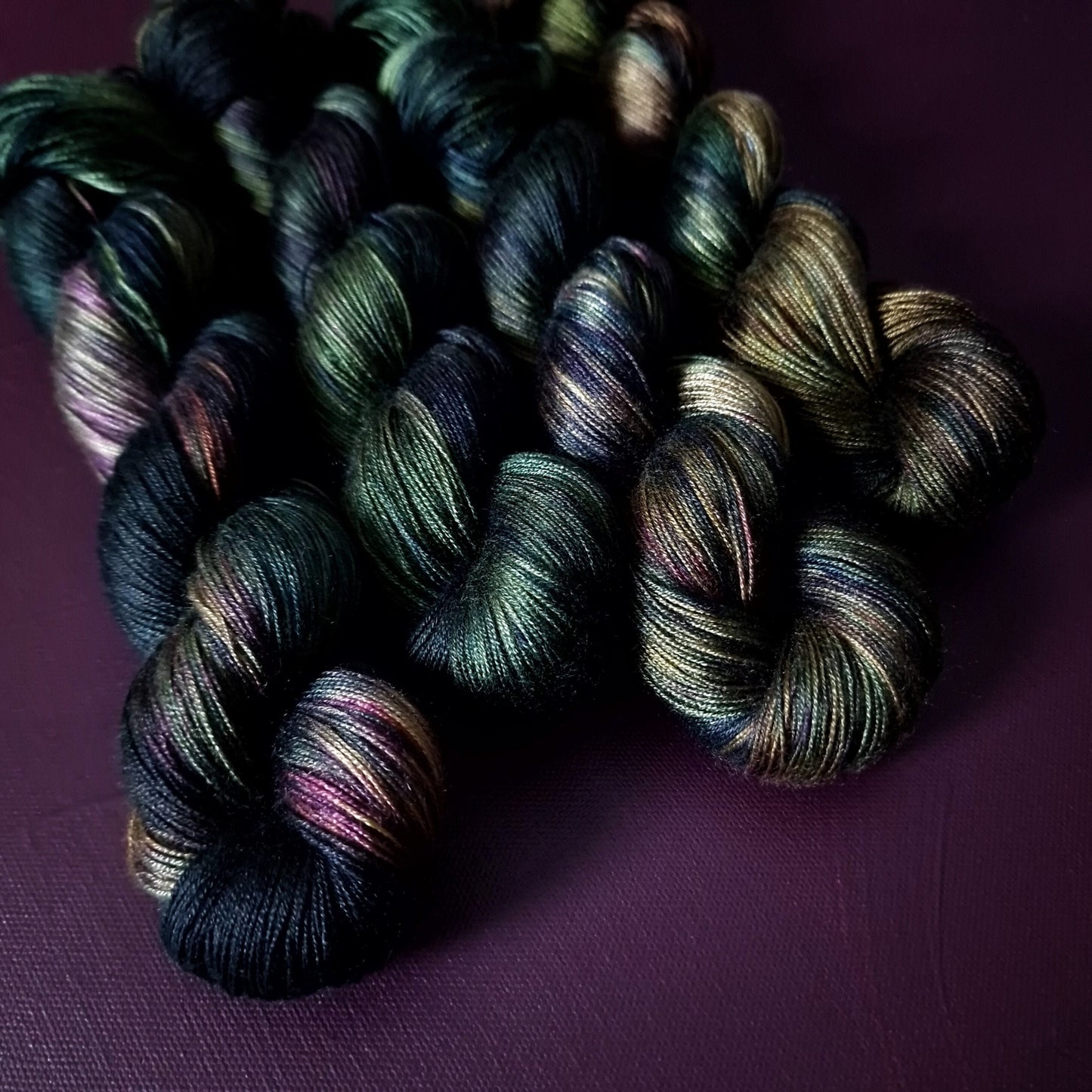 Hand dyed yarn ~ Forest Treasure ***Dyed to order ~ fingering / DK weight tencel OR bamboo yarn, vegan, hand painted