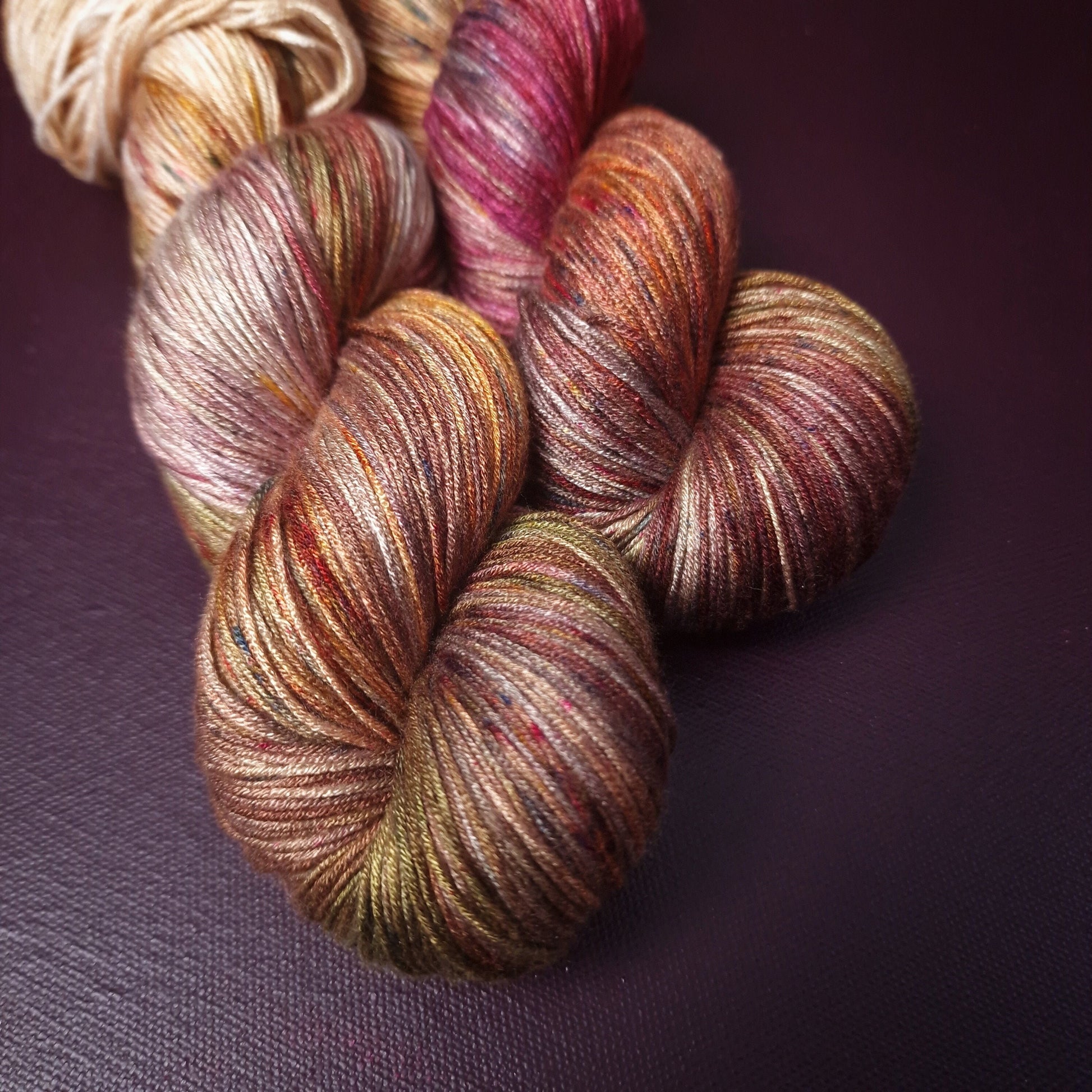 Hand dyed yarn ~ Autumn's Last Kiss ***Dyed to order ~ fingering / DK weight tencel OR bamboo yarn, vegan