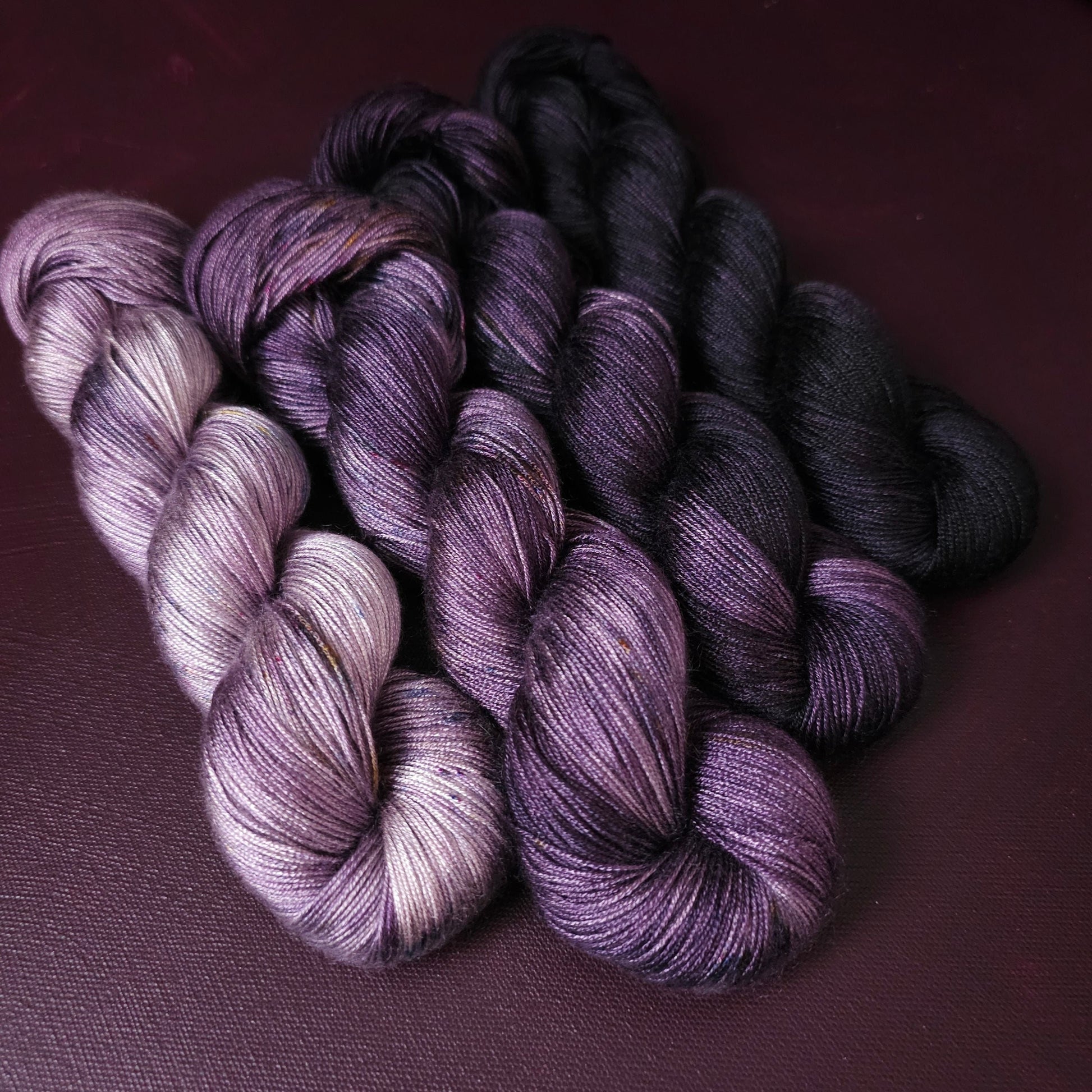 Hand dyed yarn ~ Fade Set*** Dyed to order ~ Velvet Grapes ~ tencel yarn, bamboo yarn, vegan, hand painted, fingering, DK