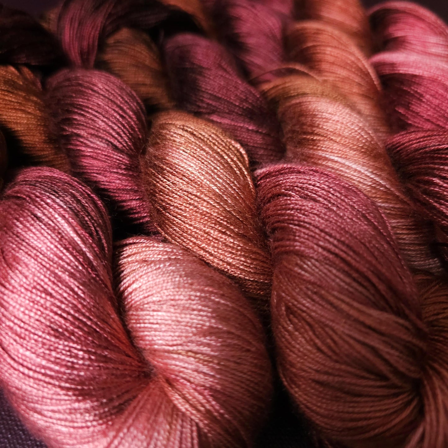 Spicy Salmon, hand dyed yarn, fingering or DK weight shiny tencel, hand painted super soft bamboo, gradient mercerized cotton thread,