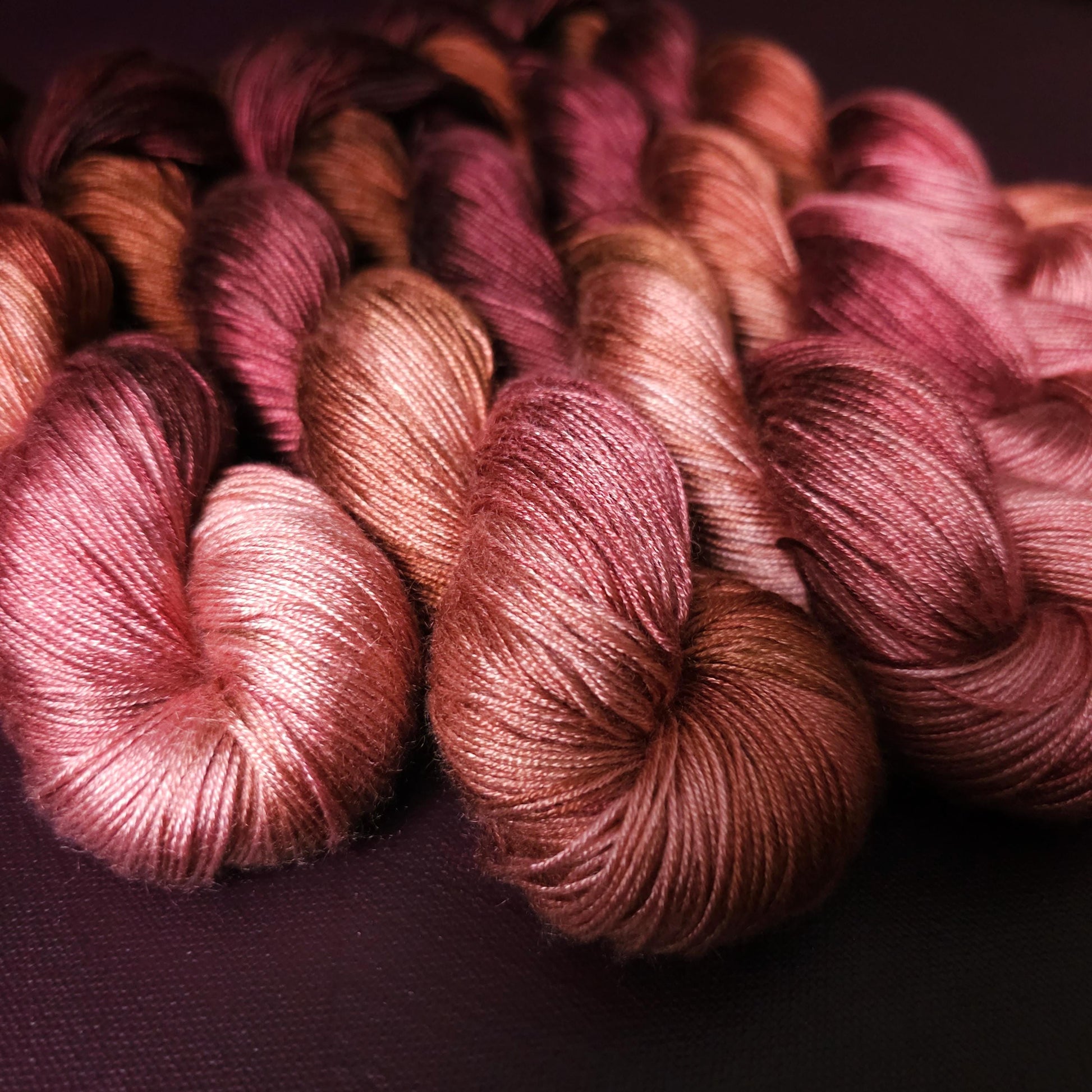 Spicy Salmon, hand dyed yarn, fingering or DK weight shiny tencel, hand painted super soft bamboo, gradient mercerized cotton thread,