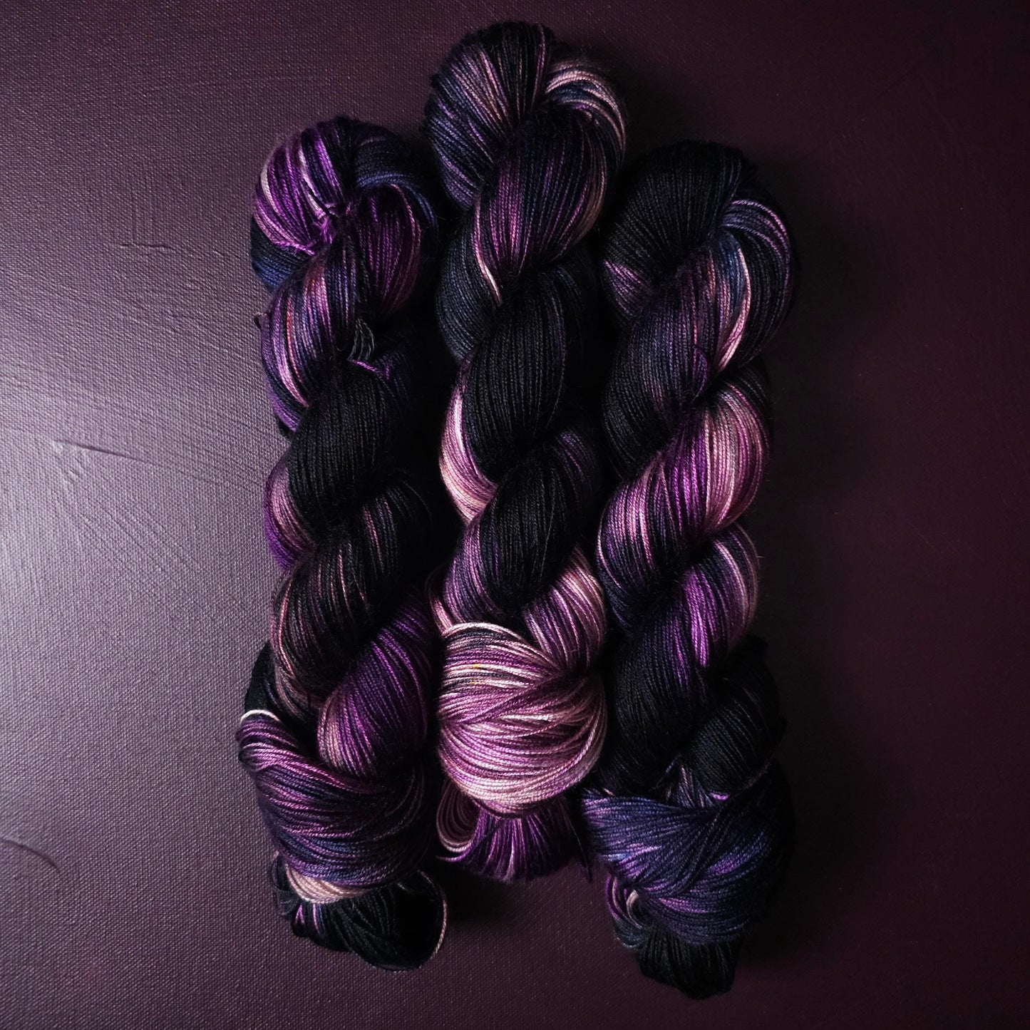 Hand dyed vegan yarn, Grapes In Space, Fingering Bamboo, DK tencel yarn, hand painted plant based yarn, variegated mercerized cotton