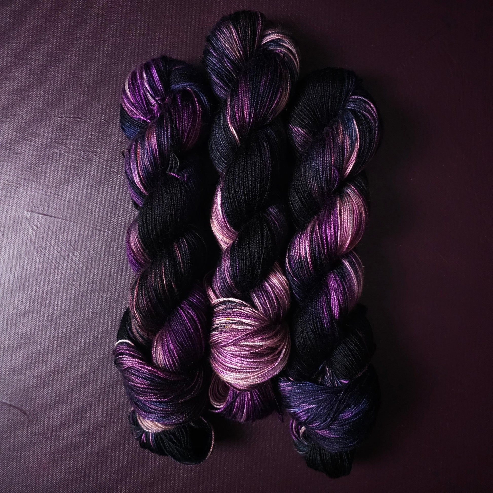 Hand dyed vegan yarn, Grapes In Space, Fingering Bamboo, DK tencel yarn, hand painted plant based yarn, variegated mercerized cotton