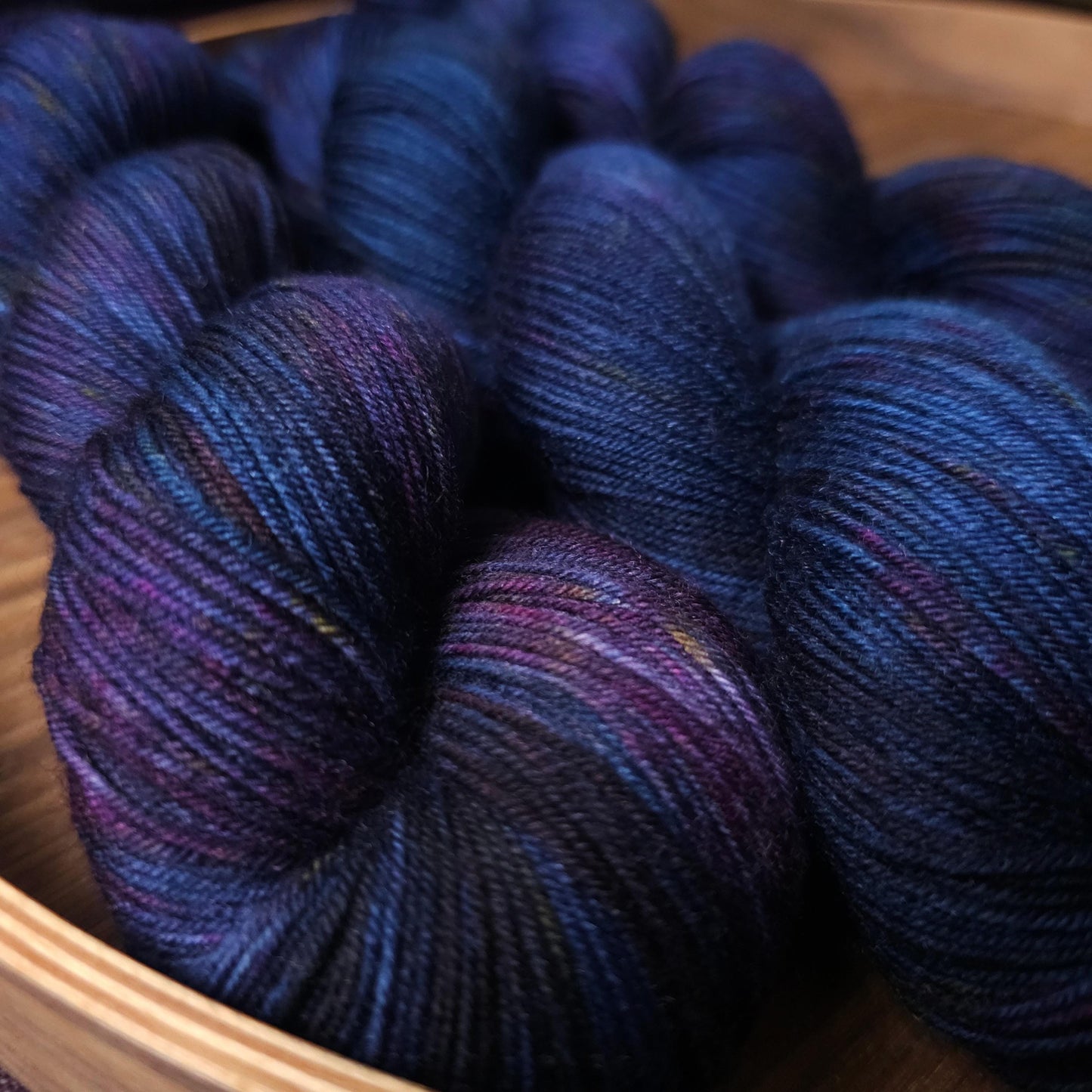 Purple Dust, hand dyed gradient yarn, gifts for knitters, happy sock yarn, dark purple colorful knitting supplies, speckled crochet yarn