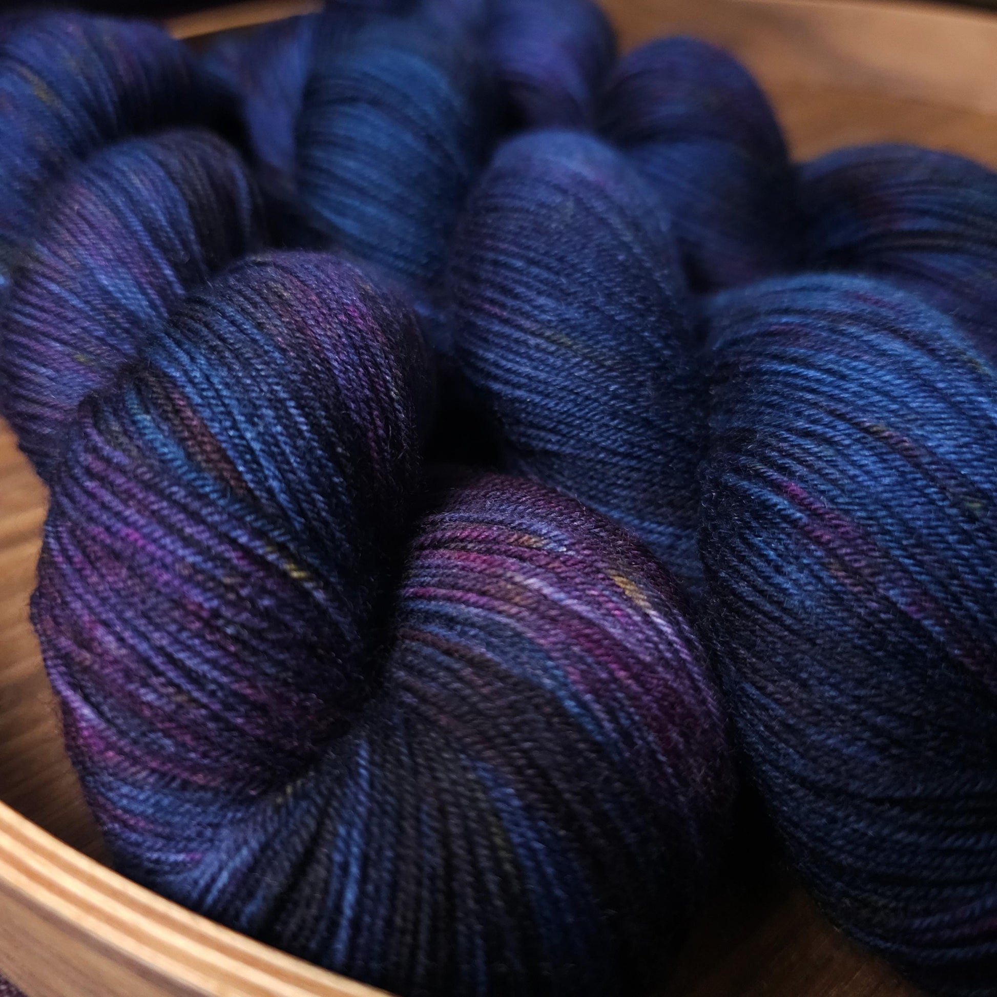 Purple Dust, hand dyed gradient yarn, gifts for knitters, happy sock yarn, dark purple colorful knitting supplies, speckled crochet yarn