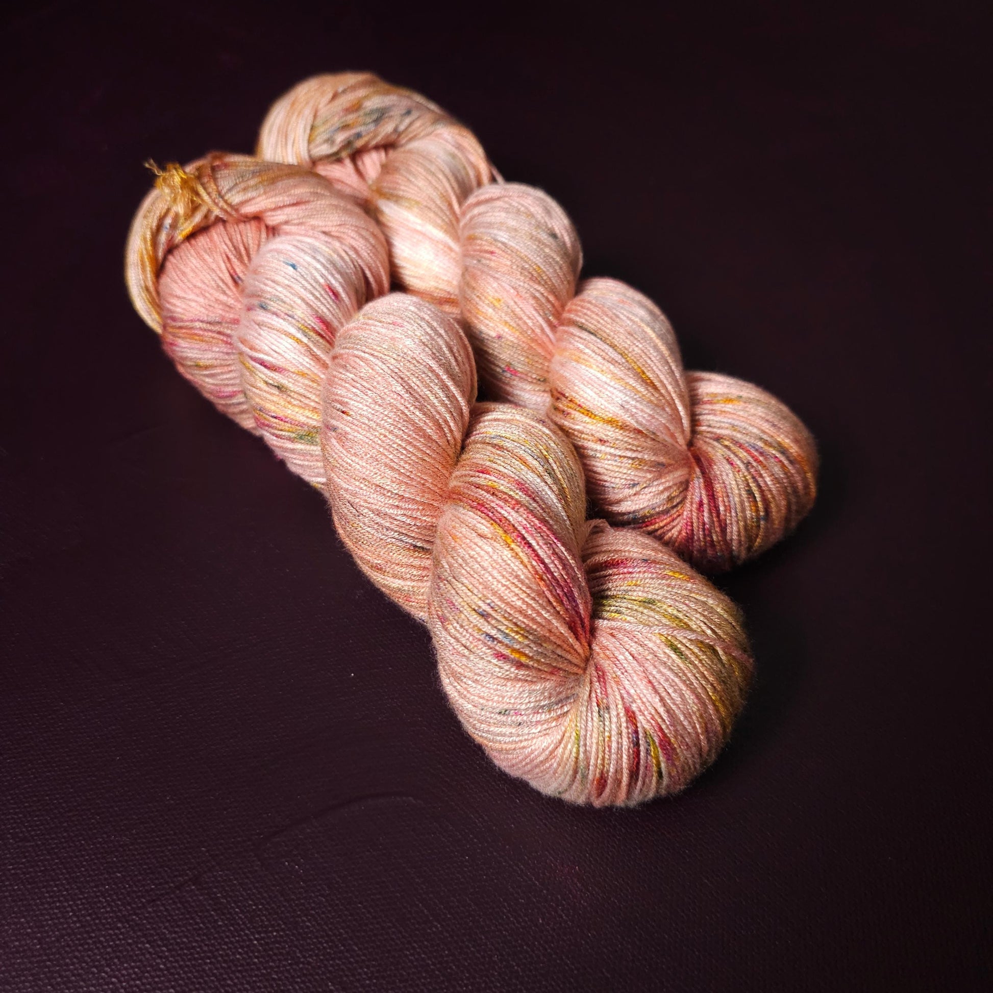 Hand dyed vegan yarn, Spring Peach, Fingering Bamboo, DK tencel yarn, hand painted plant based yarn, speckled variegated mercerized cotton