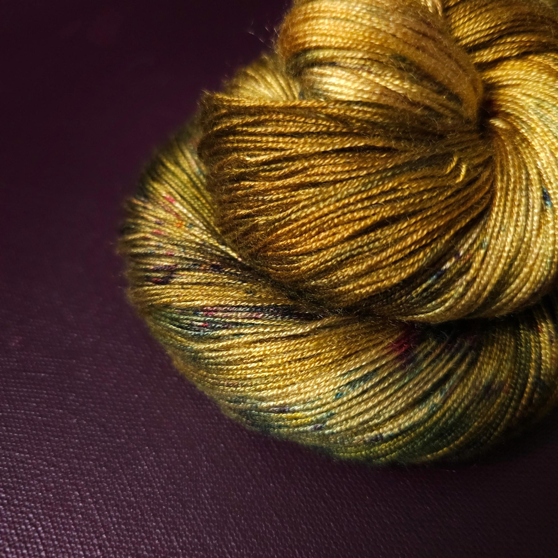 Ochre Haze, hand dyed vegan yarn, speckled yarn, fingering / DK weight knitting yarn, tencel OR bamboo yarn, shiny crochet thread,