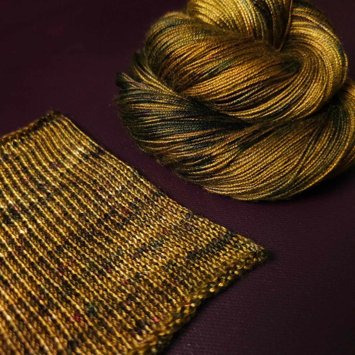 Dark Ochre Haze, hand dyed vegan yarn, speckled yarn, fingering / DK weight knitting yarn, tencel OR bamboo yarn, shiny crochet thread,