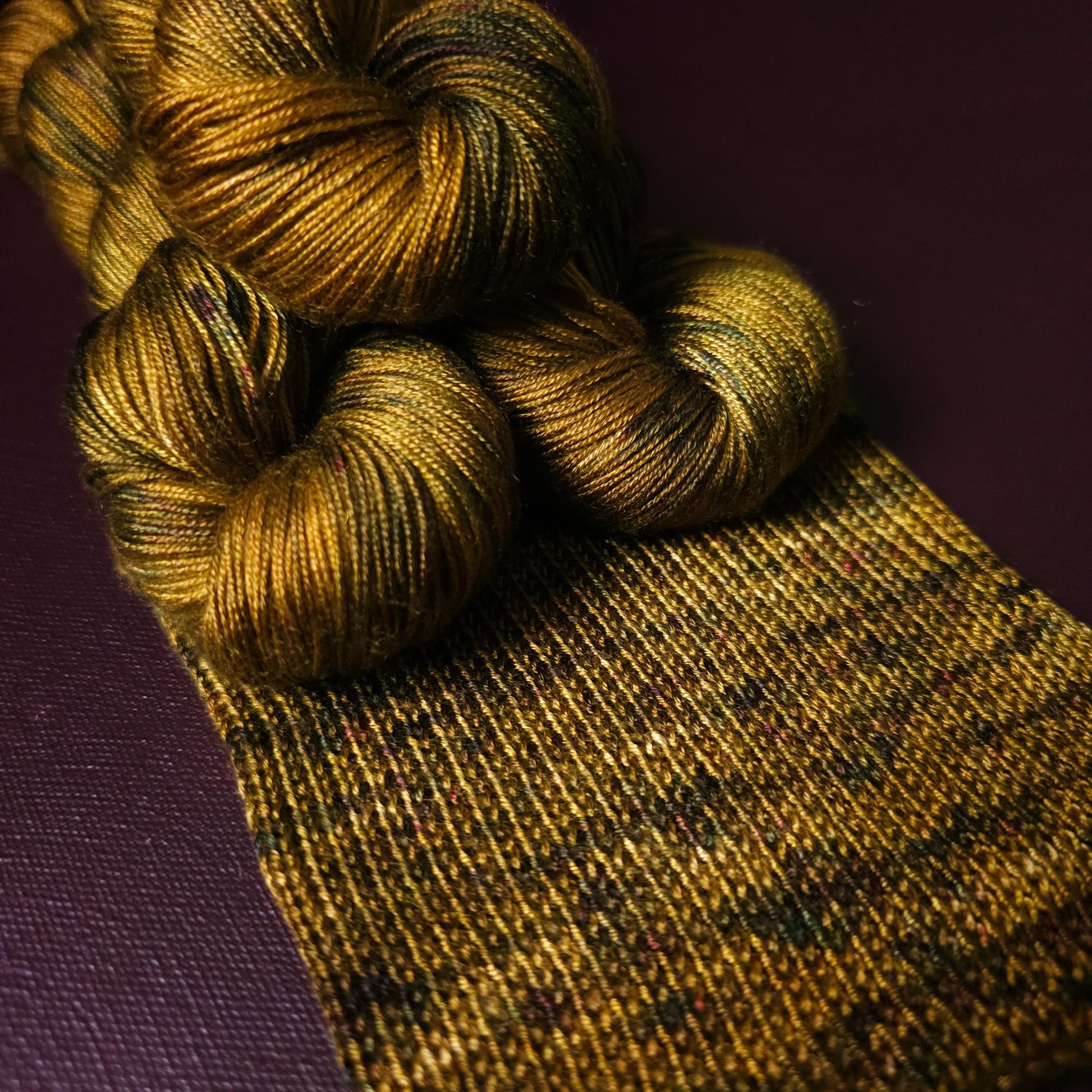 Dark Ochre Haze, hand dyed vegan yarn, speckled yarn, fingering / DK weight knitting yarn, tencel OR bamboo yarn, shiny crochet thread,