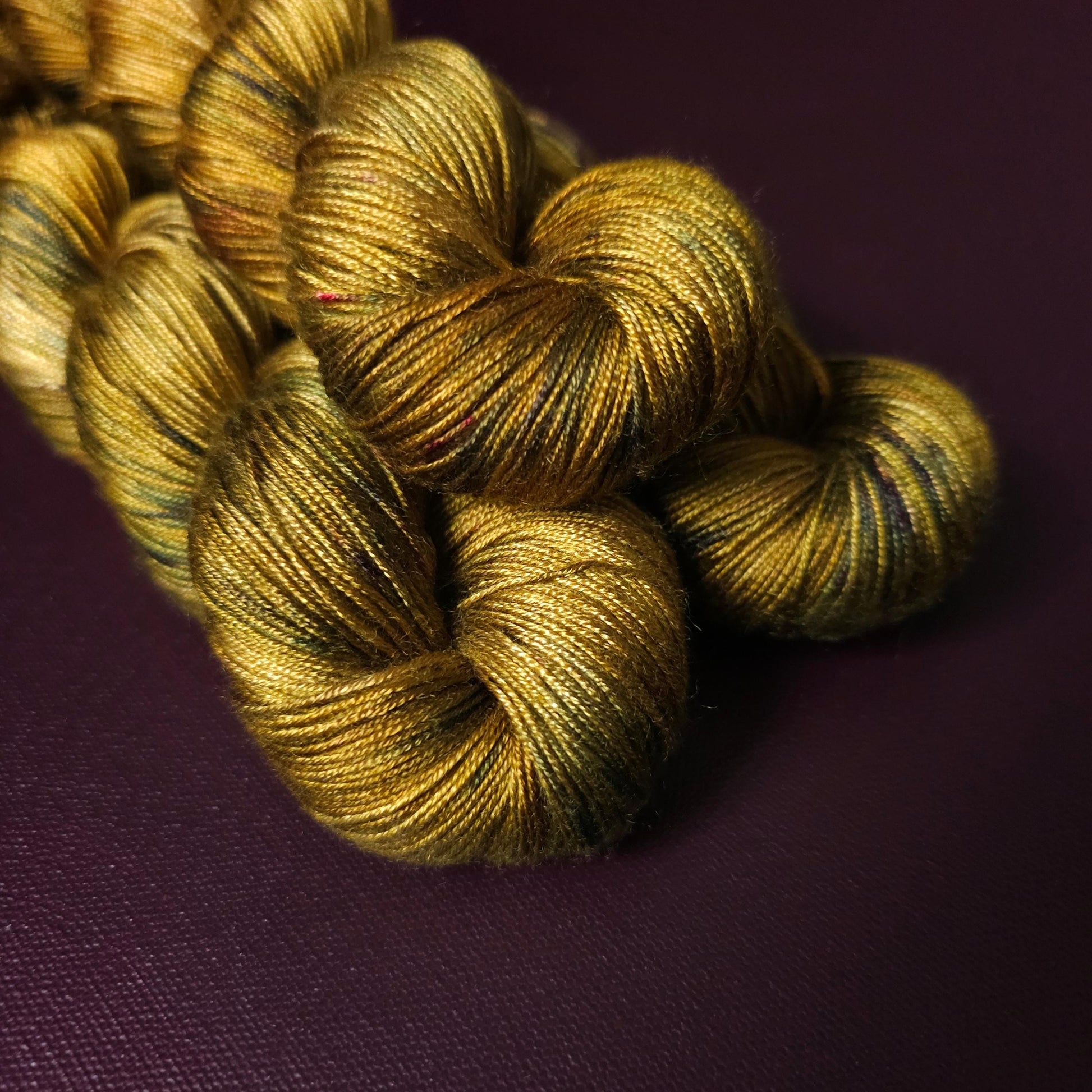 Ochre Haze, hand dyed vegan yarn, speckled yarn, fingering / DK weight knitting yarn, tencel OR bamboo yarn, shiny crochet thread,