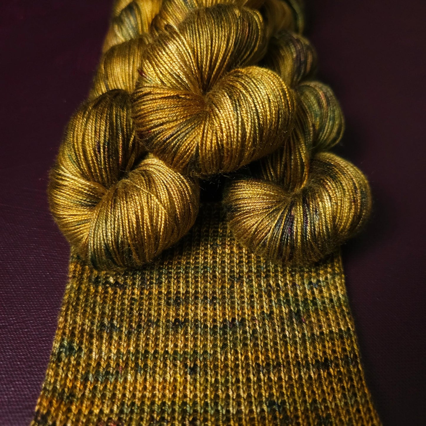 Ochre Haze, hand dyed vegan yarn, speckled yarn, fingering / DK weight knitting yarn, tencel OR bamboo yarn, shiny crochet thread,