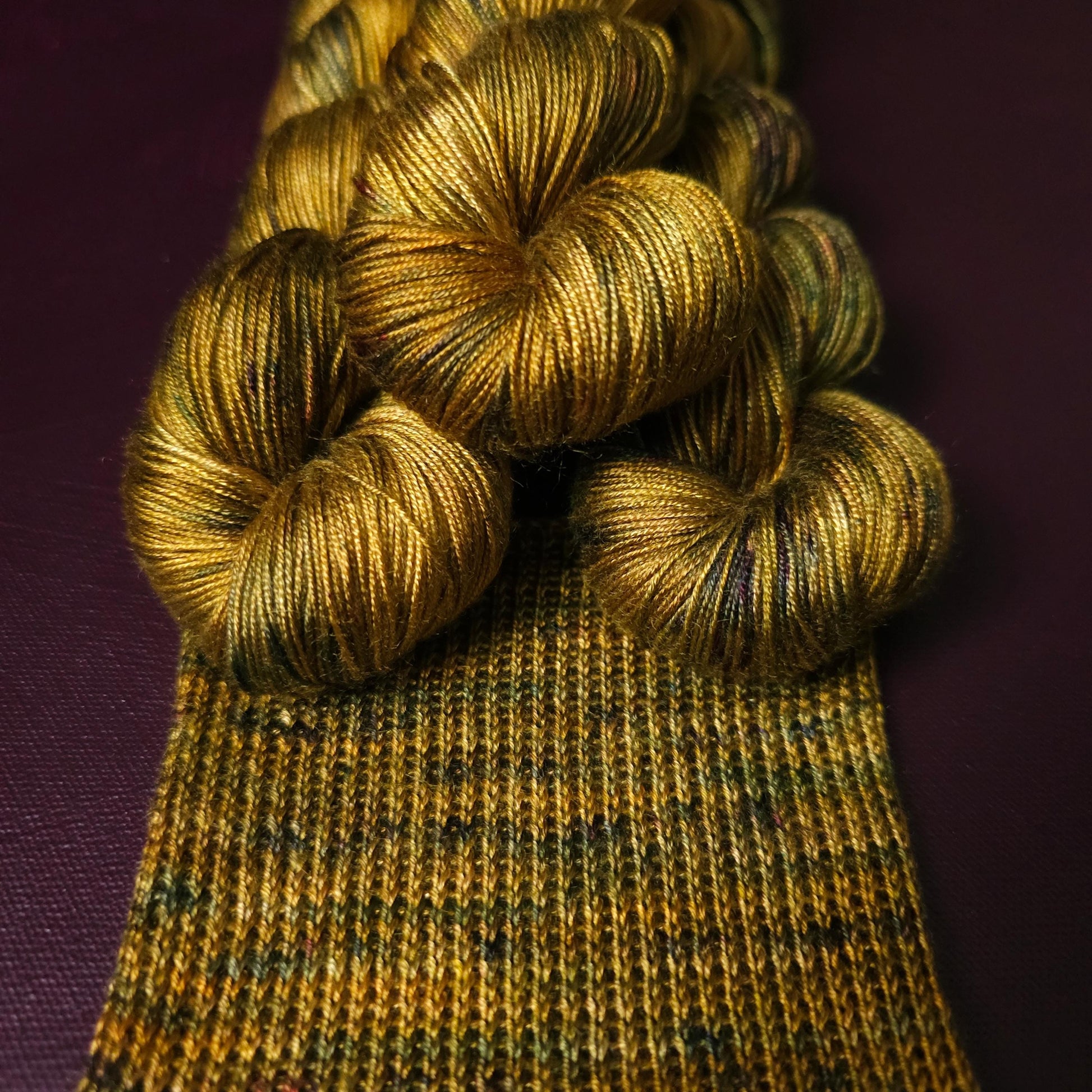 Ochre Haze, hand dyed vegan yarn, speckled yarn, fingering / DK weight knitting yarn, tencel OR bamboo yarn, shiny crochet thread,