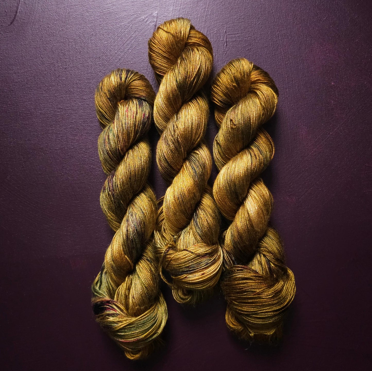 Ochre Haze, hand dyed vegan yarn, speckled yarn, fingering / DK weight knitting yarn, tencel OR bamboo yarn, shiny crochet thread,
