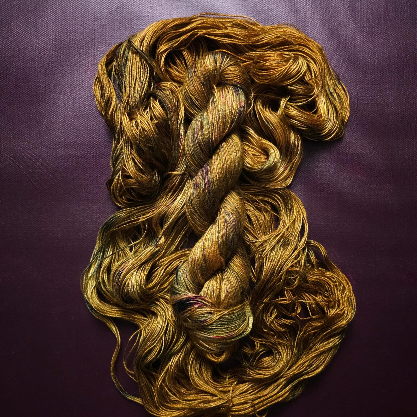 Ochre Haze, hand dyed vegan yarn, speckled yarn, fingering / DK weight knitting yarn, tencel OR bamboo yarn, shiny crochet thread,