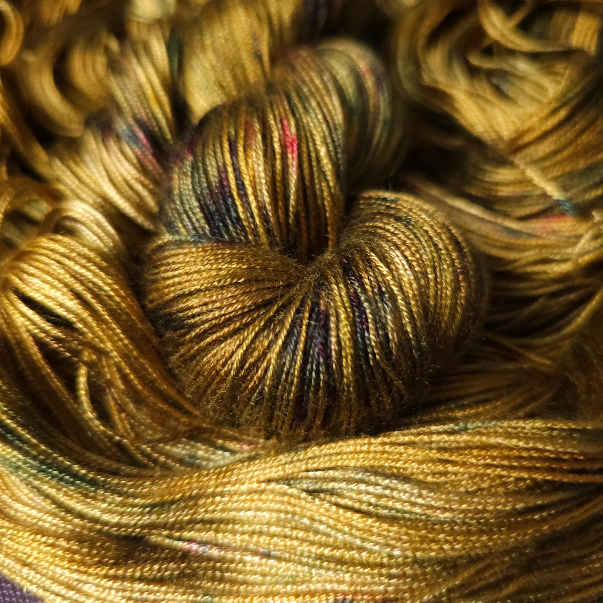 Ochre Haze, hand dyed vegan yarn, speckled yarn, fingering / DK weight knitting yarn, tencel OR bamboo yarn, shiny crochet thread,