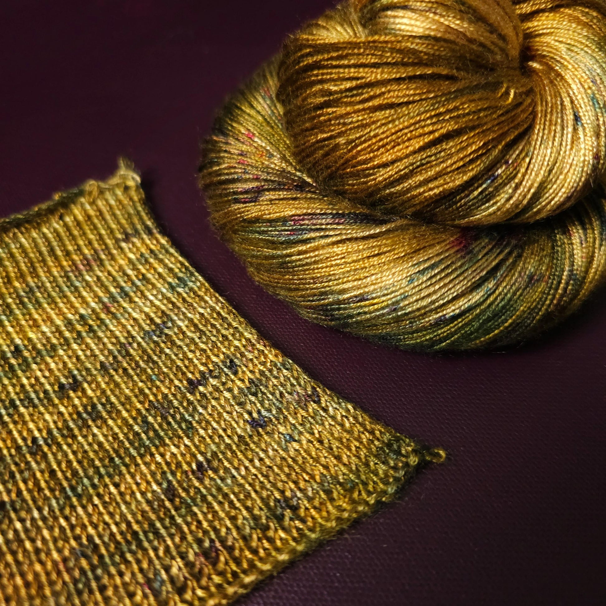 Ochre Haze, hand dyed vegan yarn, speckled yarn, fingering / DK weight knitting yarn, tencel OR bamboo yarn, shiny crochet thread,