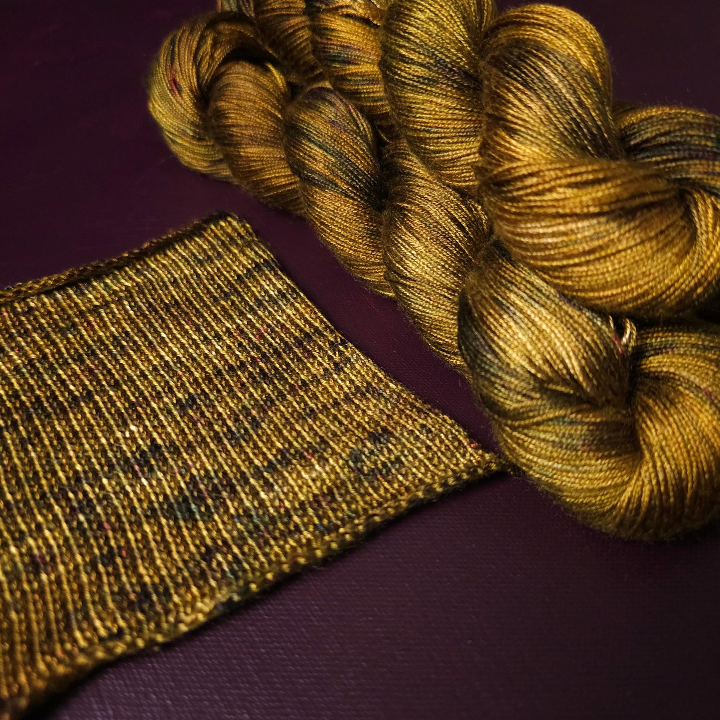 Dark Ochre Haze, hand dyed vegan yarn, speckled yarn, fingering / DK weight knitting yarn, tencel OR bamboo yarn, shiny crochet thread,