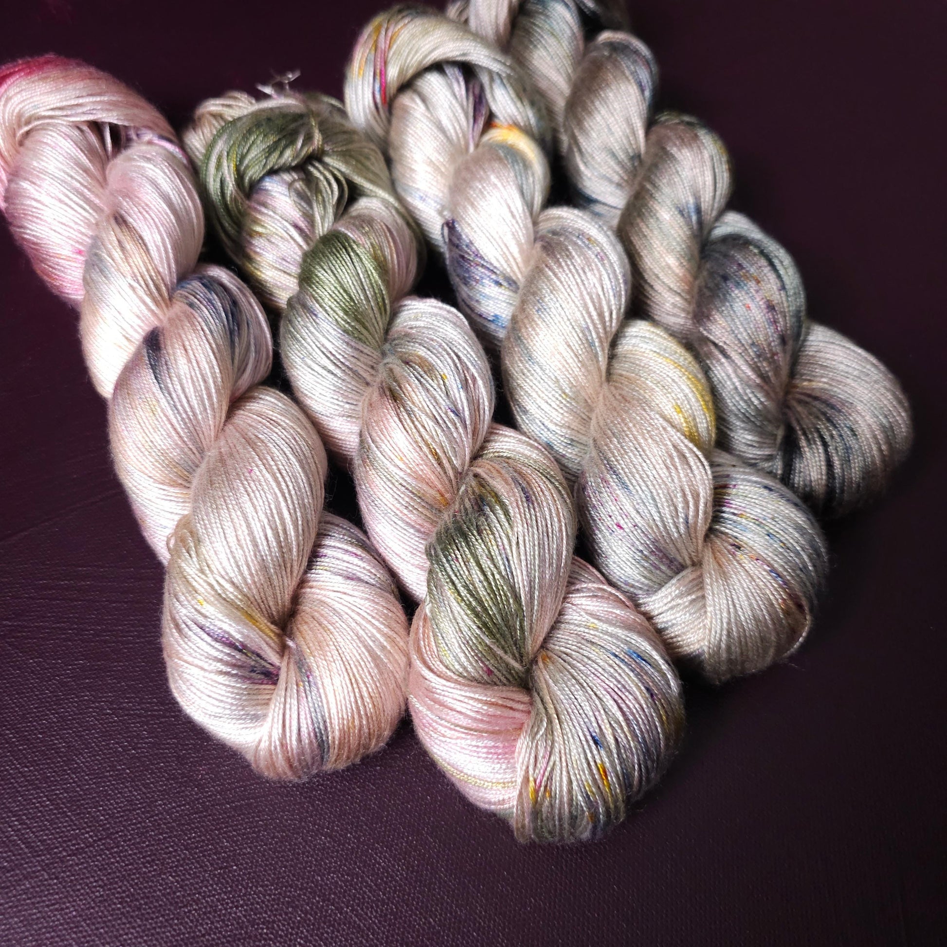 Lucky Dip Hand Dyed Vegan Yarn Fade Set, Fingering Weight Tencel Yarn, Hand Painted Crochet Thread, One Of A Kind Knitting Yarn