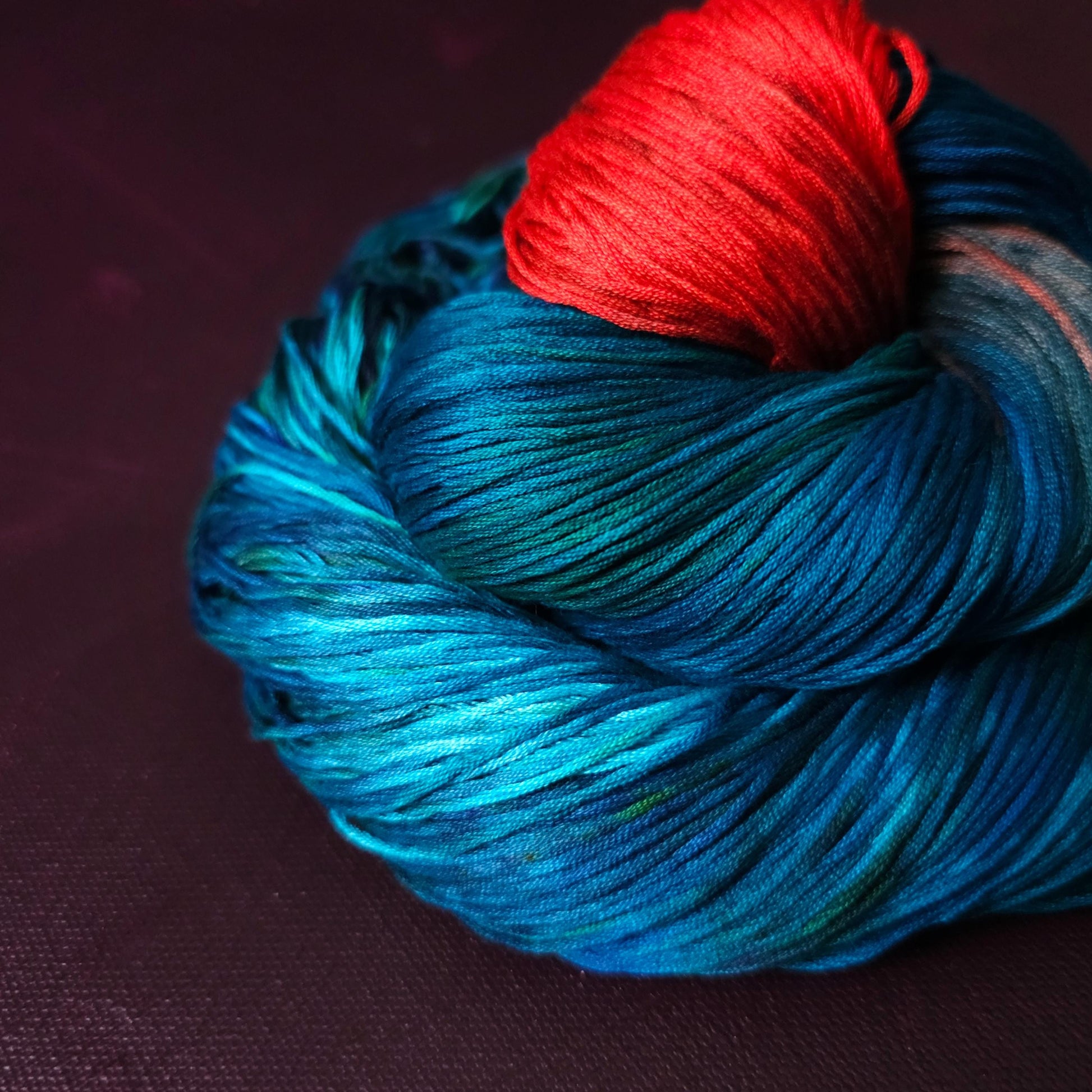 Blue Green Magpie, Hand dyed vegan yarn, assigned pooling, fingering / DK weight knitting yarn, tencel / bamboo / cotton crochet thread