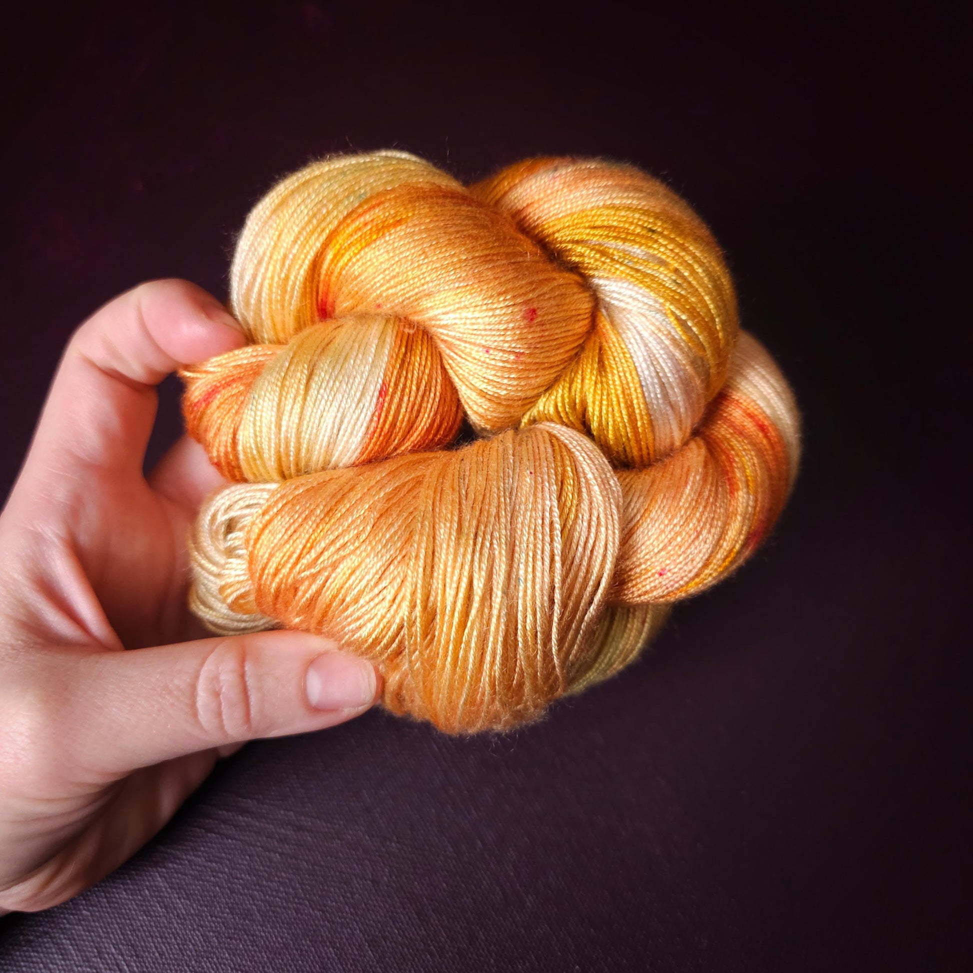 Hand dyed vegan yarn, Lemon Peach, fingering weight tencel thread, hand painted knitting or crochet yarn, shiny plant based weaving yarn,
