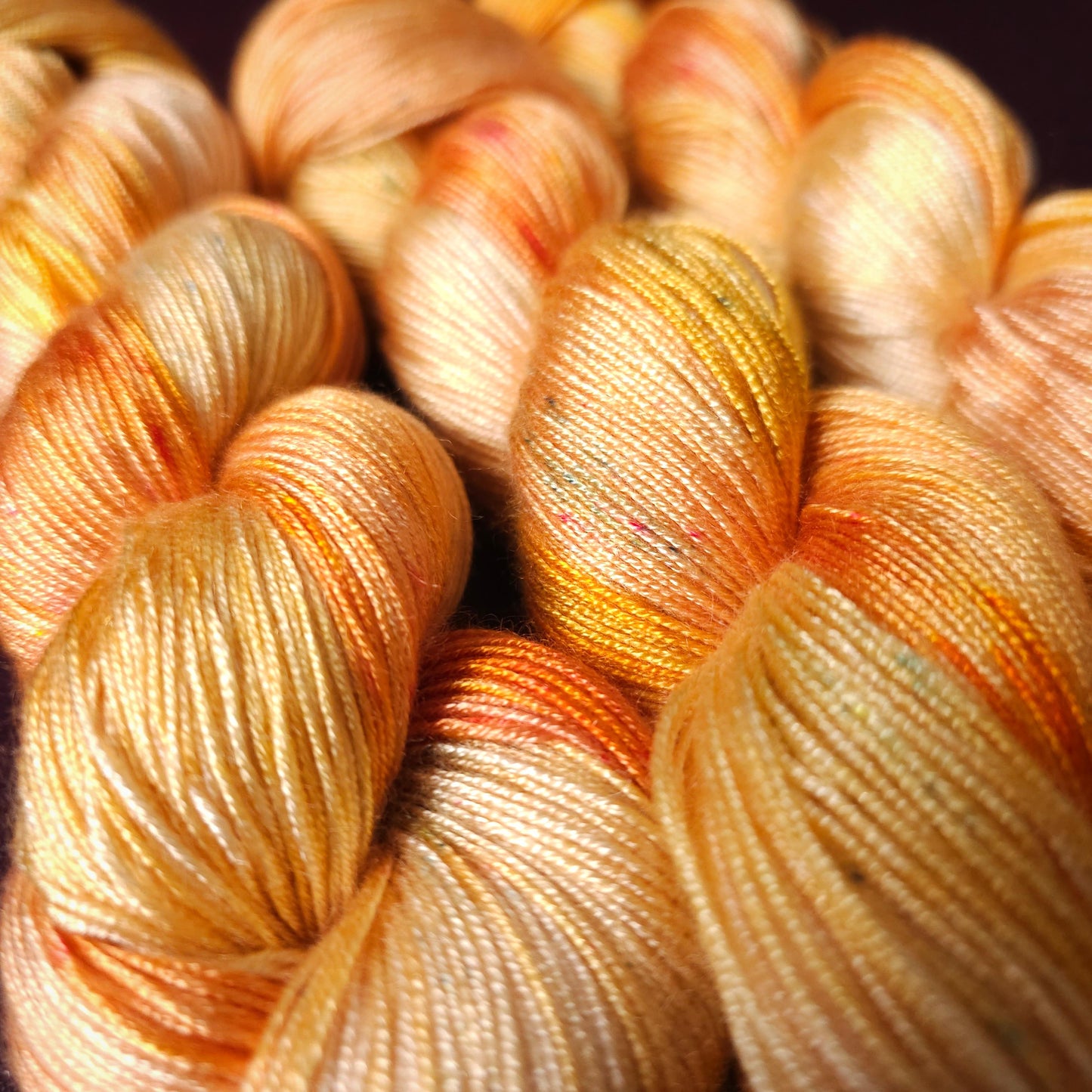 Hand dyed vegan yarn, Lemon Peach, fingering weight tencel thread, hand painted knitting or crochet yarn, shiny plant based weaving yarn,
