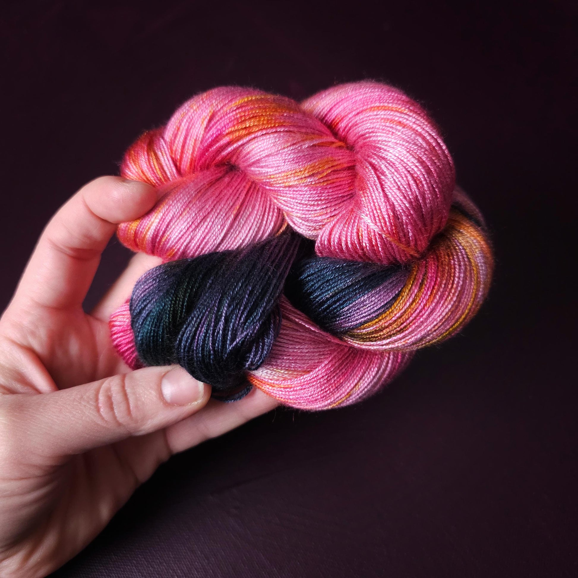 Hand dyed vegan yarn, Liquorice Allsorts, fingering / DK weight tencel, bamboo, mercerized cotton yarn, hand painted knitting, crochet,