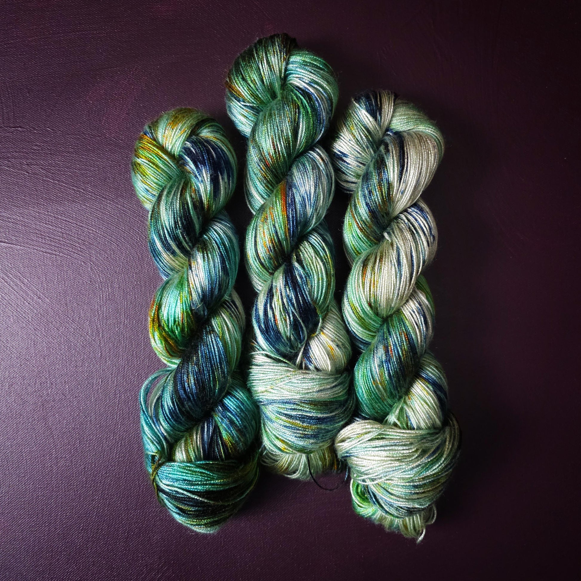 Quiet Pond, Hand dyed vegan yarn, gradient yarn, fingering / DK weight knitting yarn, tencel OR bamboo yarn, shiny crochet thread,