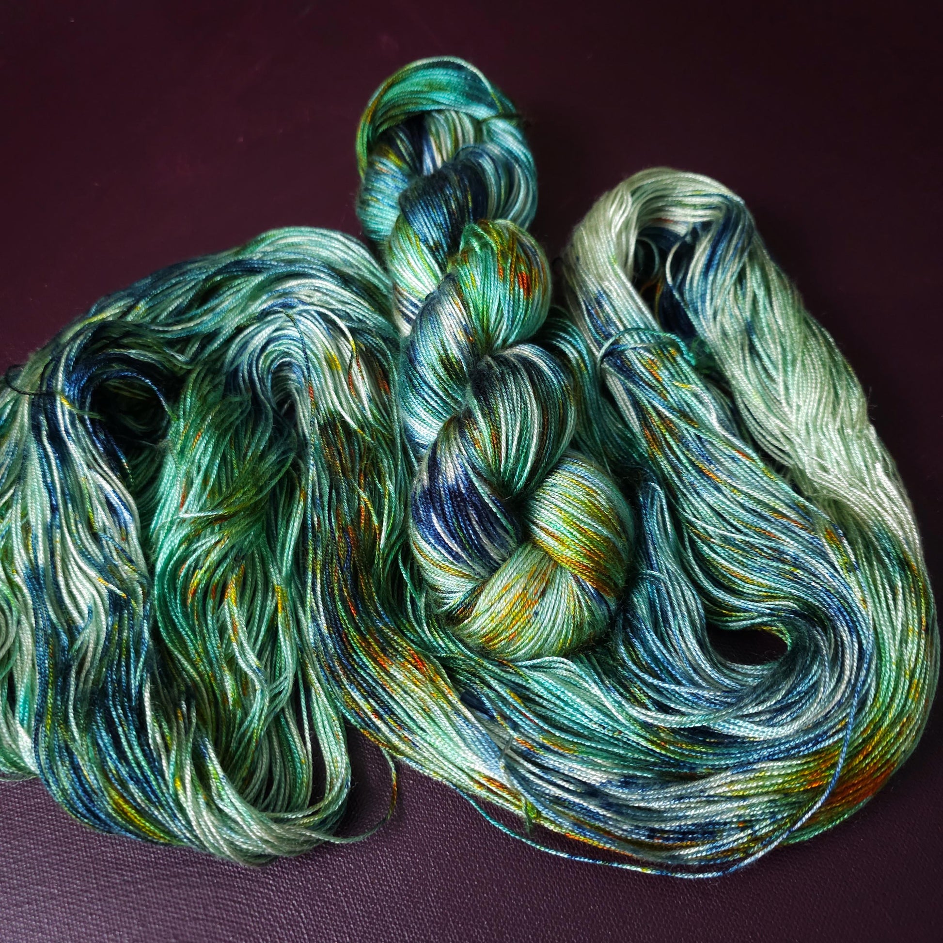 Quiet Pond, Hand dyed vegan yarn, gradient yarn, fingering / DK weight knitting yarn, tencel OR bamboo yarn, shiny crochet thread,