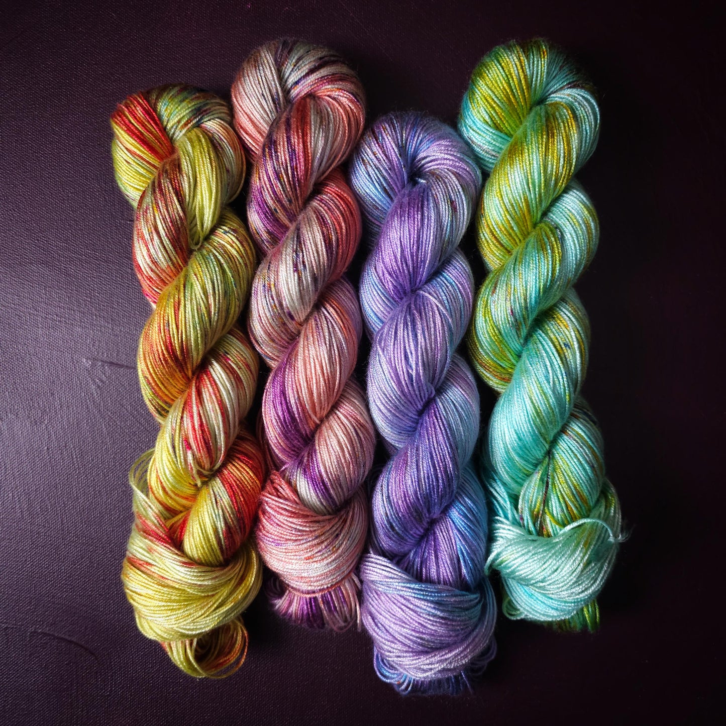 Hand Dyed Vegan Yarn, Fade Set, Rainbow Popsicle Fade, Tencel / Bamboo Yarn, Mercerized Cotton, Hand Painted Fingering/DK Weight Thread