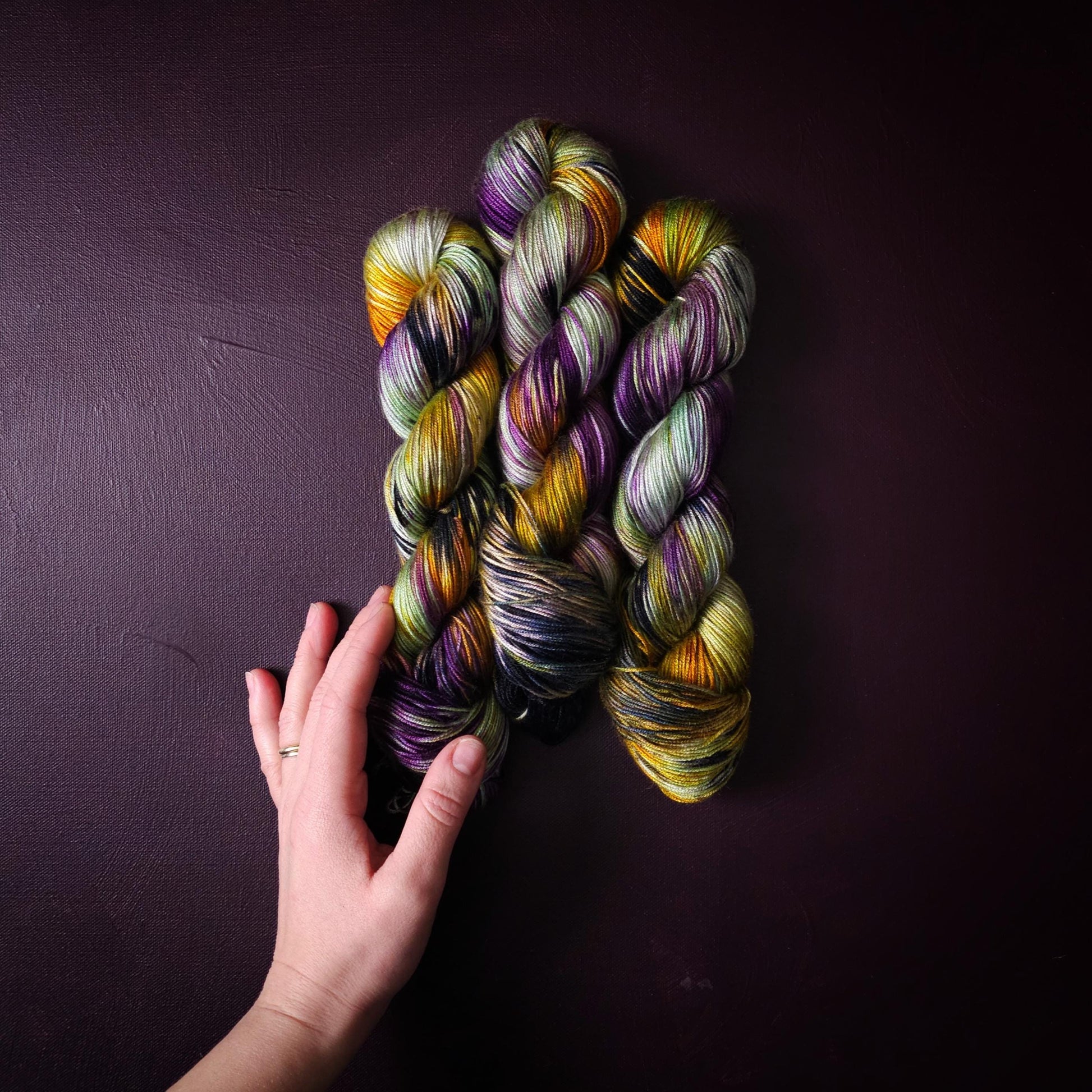 Hand dyed vegan yarn, Lost Theory, fingering / DK weight tencel, bamboo, mercerized cotton thread, hand painted knitting or crochet thread