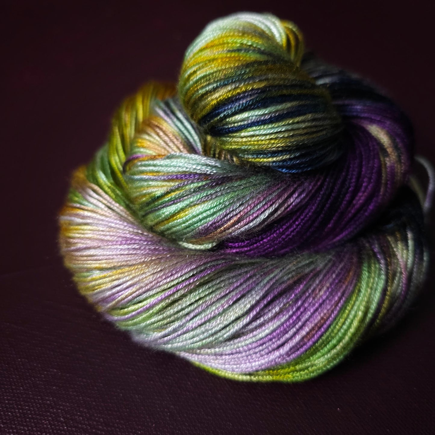Hand dyed vegan yarn, Lost Theory, fingering / DK weight tencel, bamboo, mercerized cotton thread, hand painted knitting or crochet thread