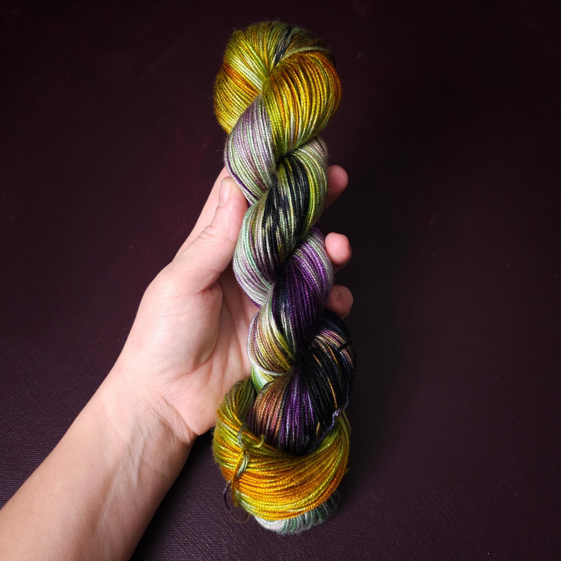 Hand dyed vegan yarn, Lost Theory, fingering / DK weight tencel, bamboo, mercerized cotton thread, hand painted knitting or crochet thread