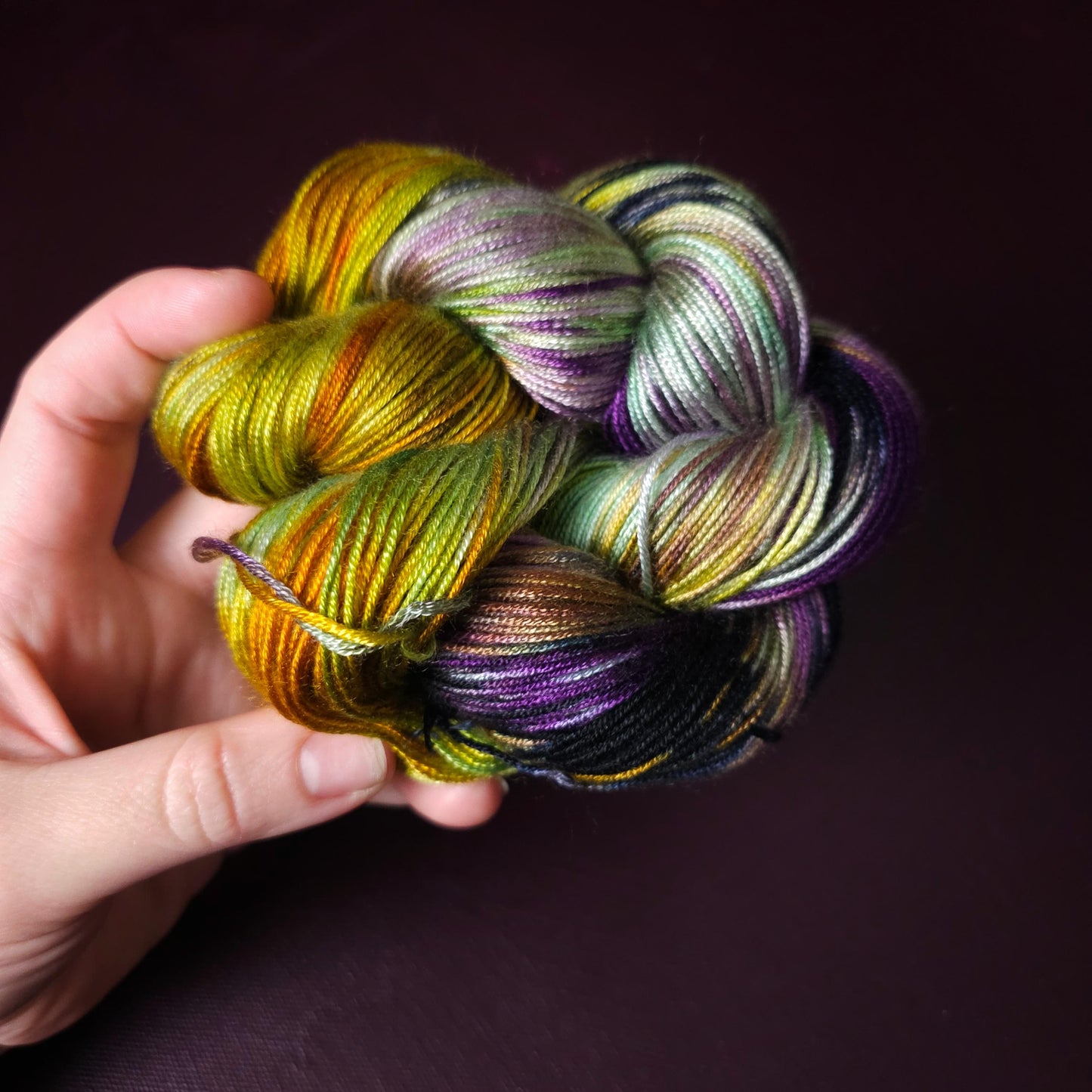 Hand dyed vegan yarn, Lost Theory, fingering / DK weight tencel, bamboo, mercerized cotton thread, hand painted knitting or crochet thread