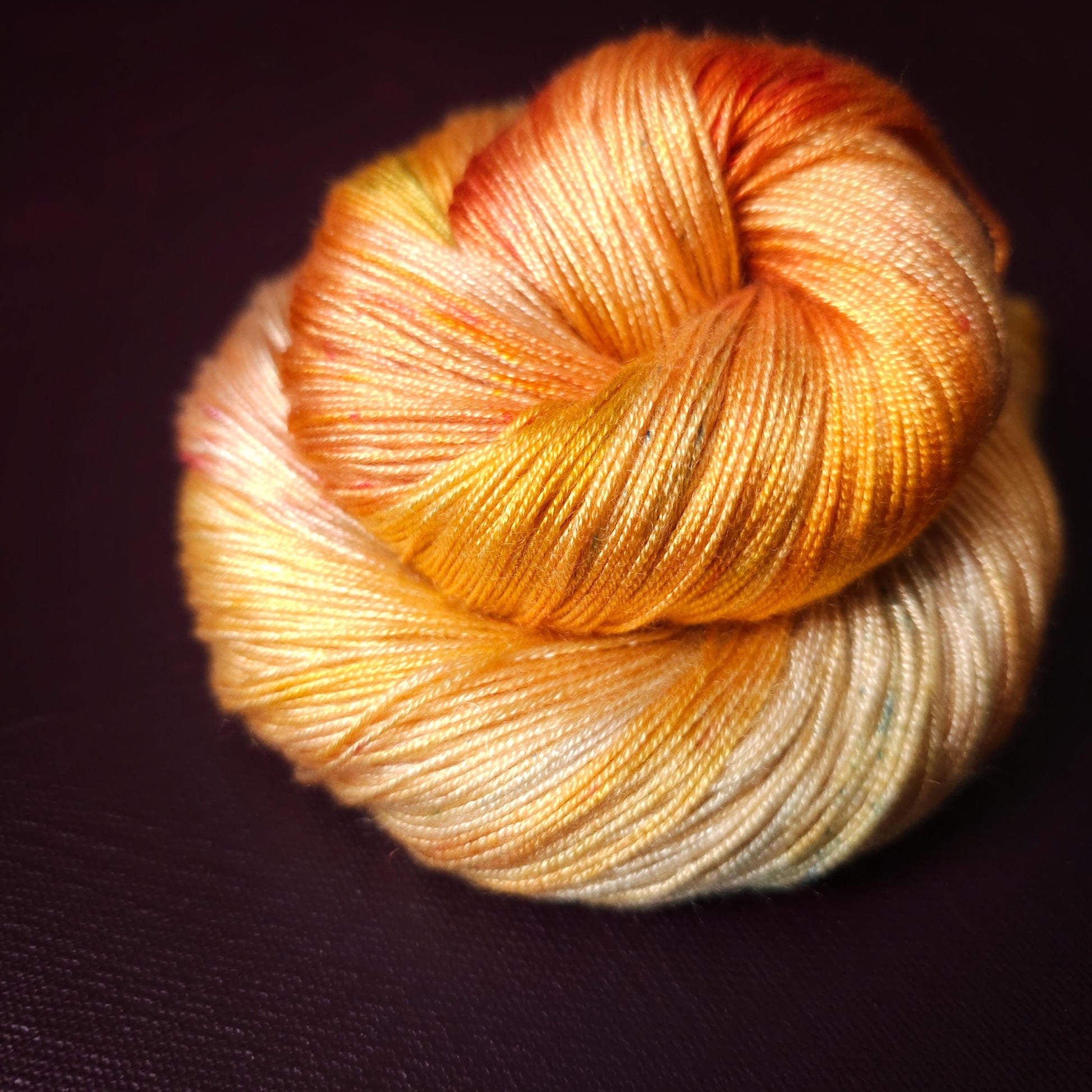 Hand dyed vegan yarn, Lemon Peach, fingering weight tencel thread, hand painted knitting or crochet yarn, shiny plant based weaving yarn,
