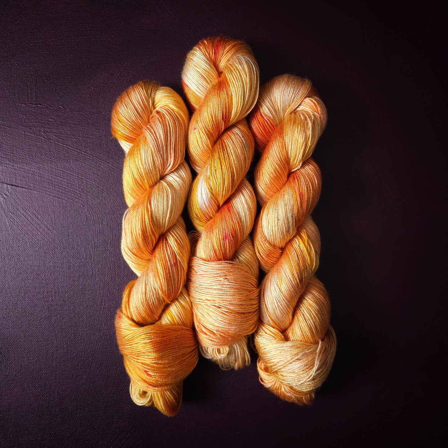 Hand dyed vegan yarn, Lemon Peach, fingering weight tencel thread, hand painted knitting or crochet yarn, shiny plant based weaving yarn,