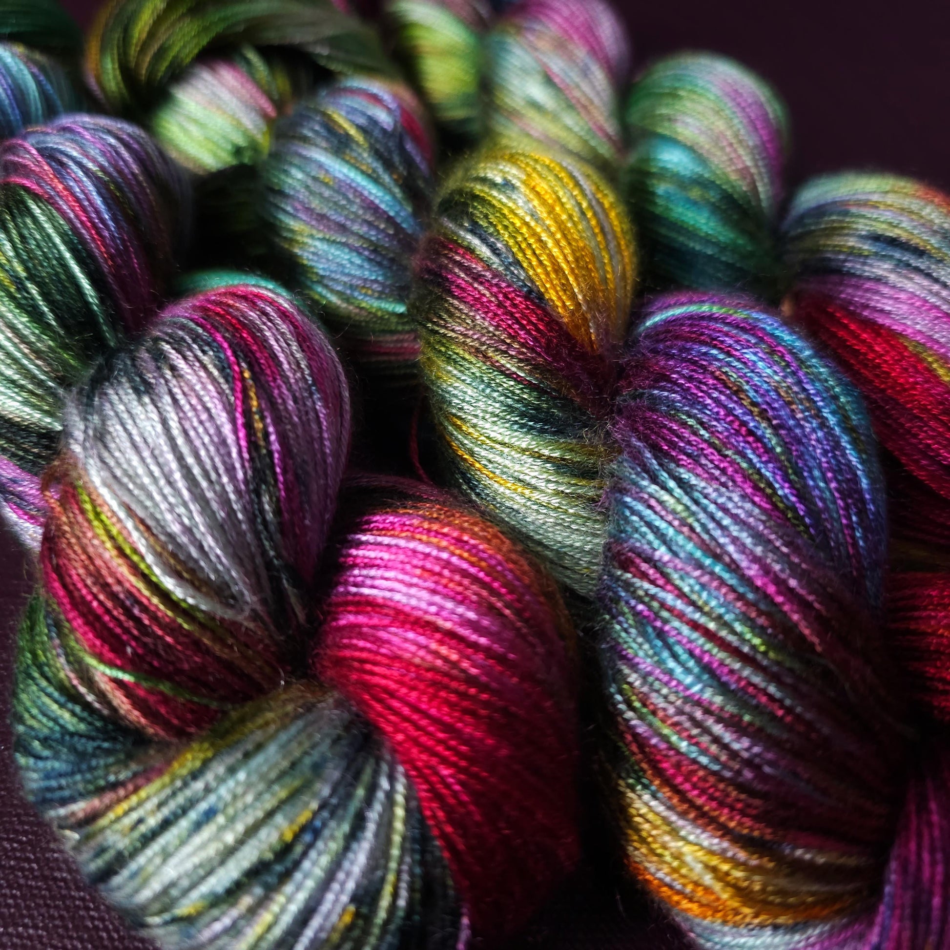 Hand dyed vegan yarn ~ Tropical Splash, fingering / DK weight tencel OR bamboo yarn, hand painted crochet, knitting, weaving thread,